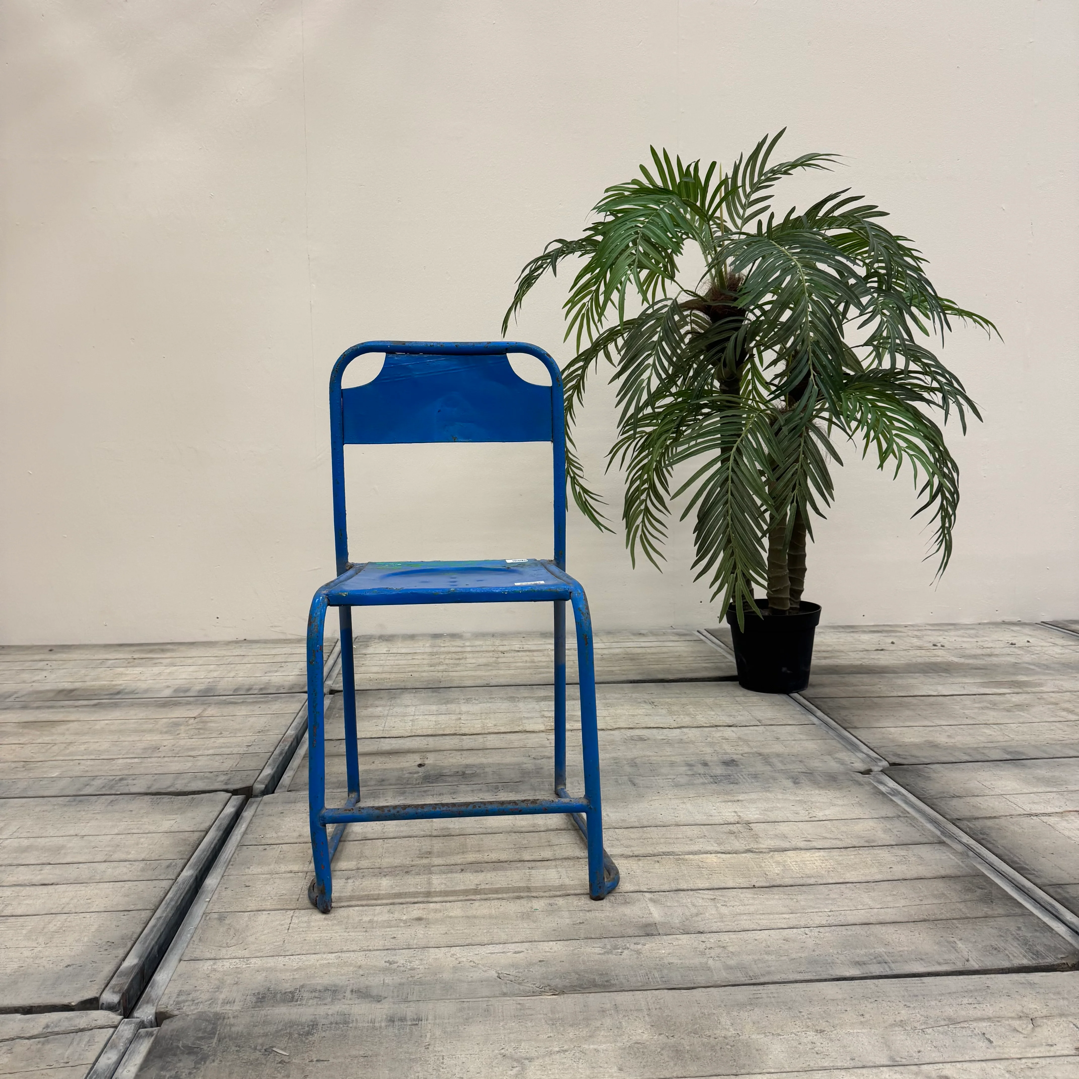 Vintage Stuhl Blau Metall Industrial Shabby Chic Gebraucht - Image 3