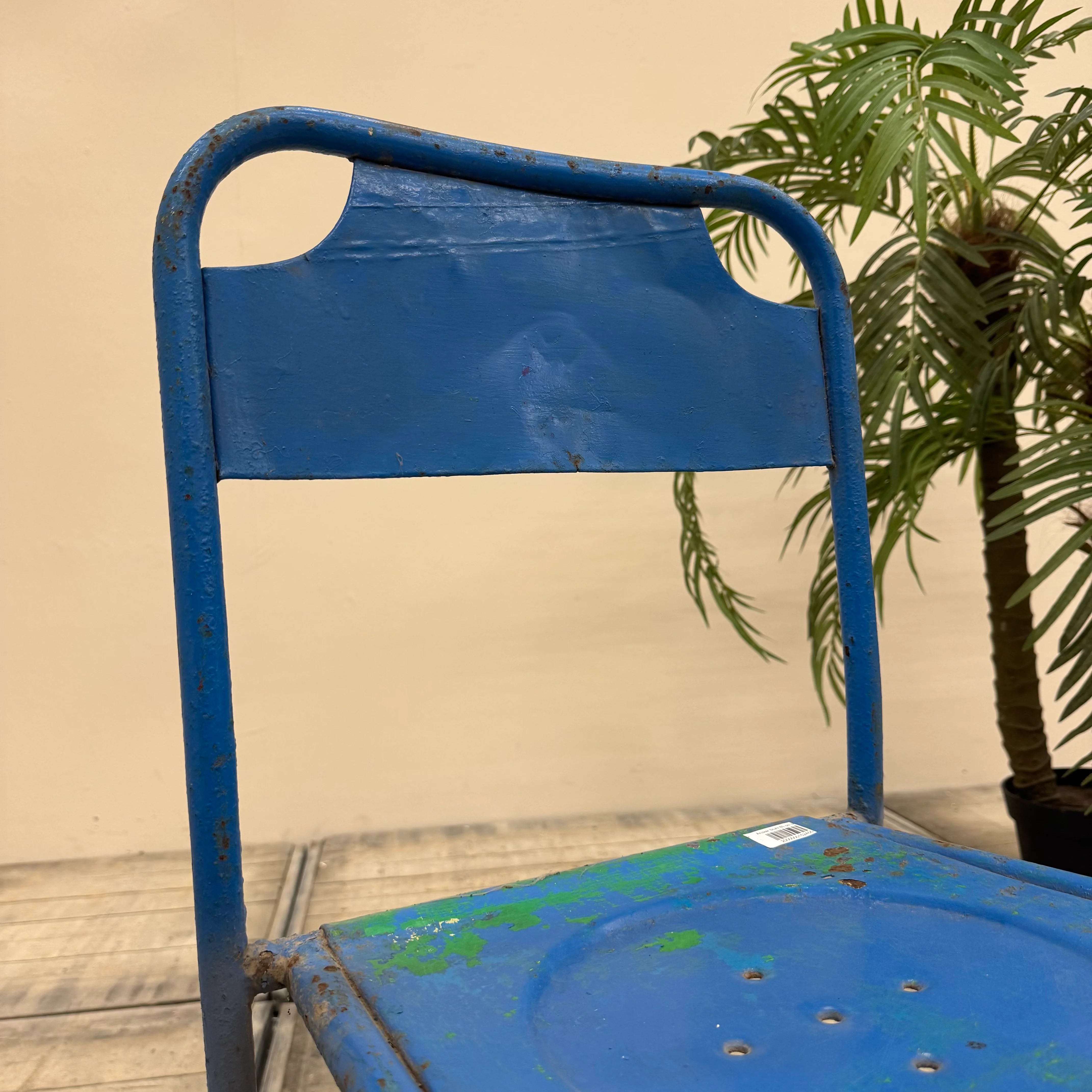 Vintage Stuhl Blau Metall Industrial Shabby Chic Gebraucht - Image 8