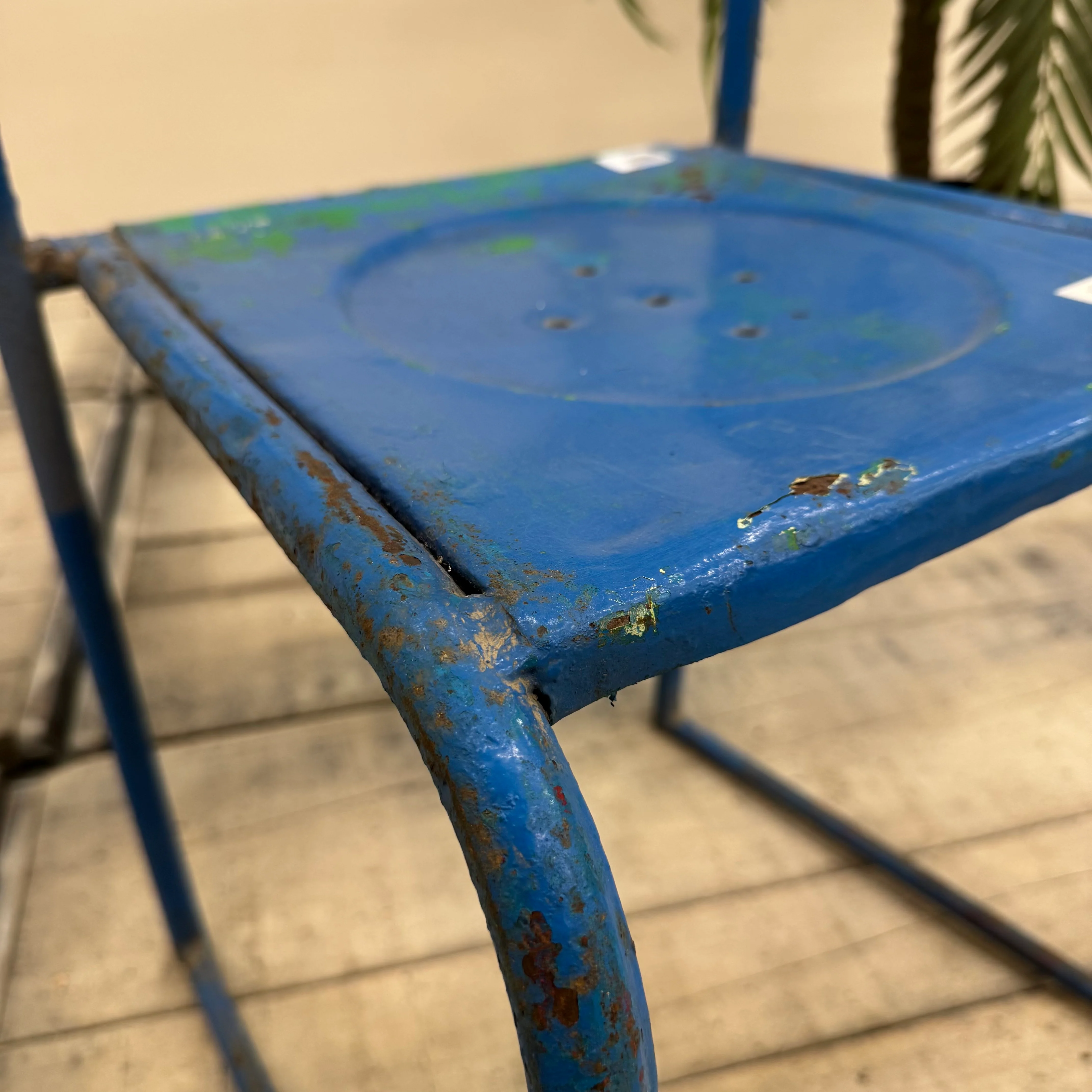 Vintage Stuhl Blau Metall Industrial Shabby Chic Gebraucht - Image 9