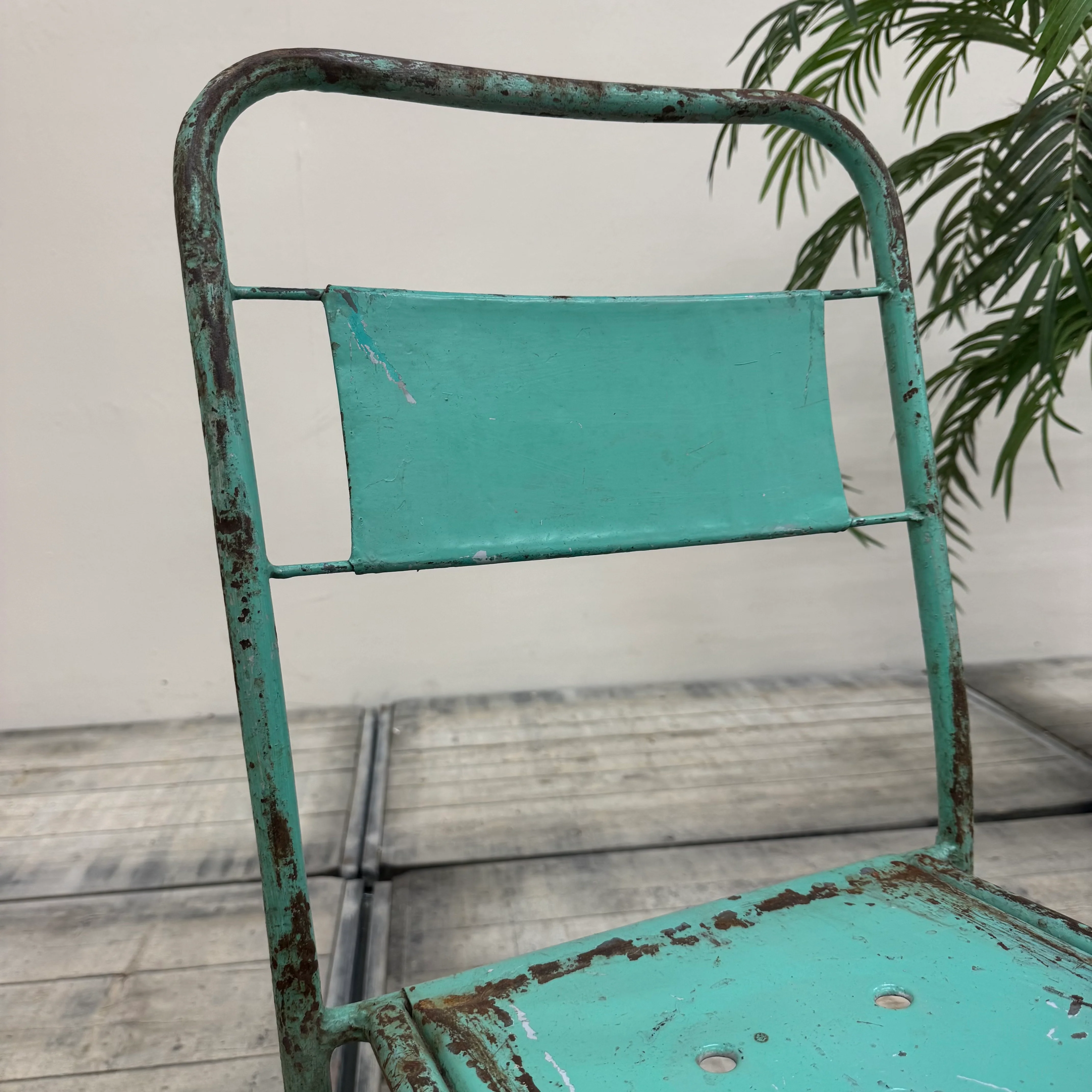 Vintage Stuhl Minzgrün Metall Industrial Shabby Chic Gebraucht - Image 4