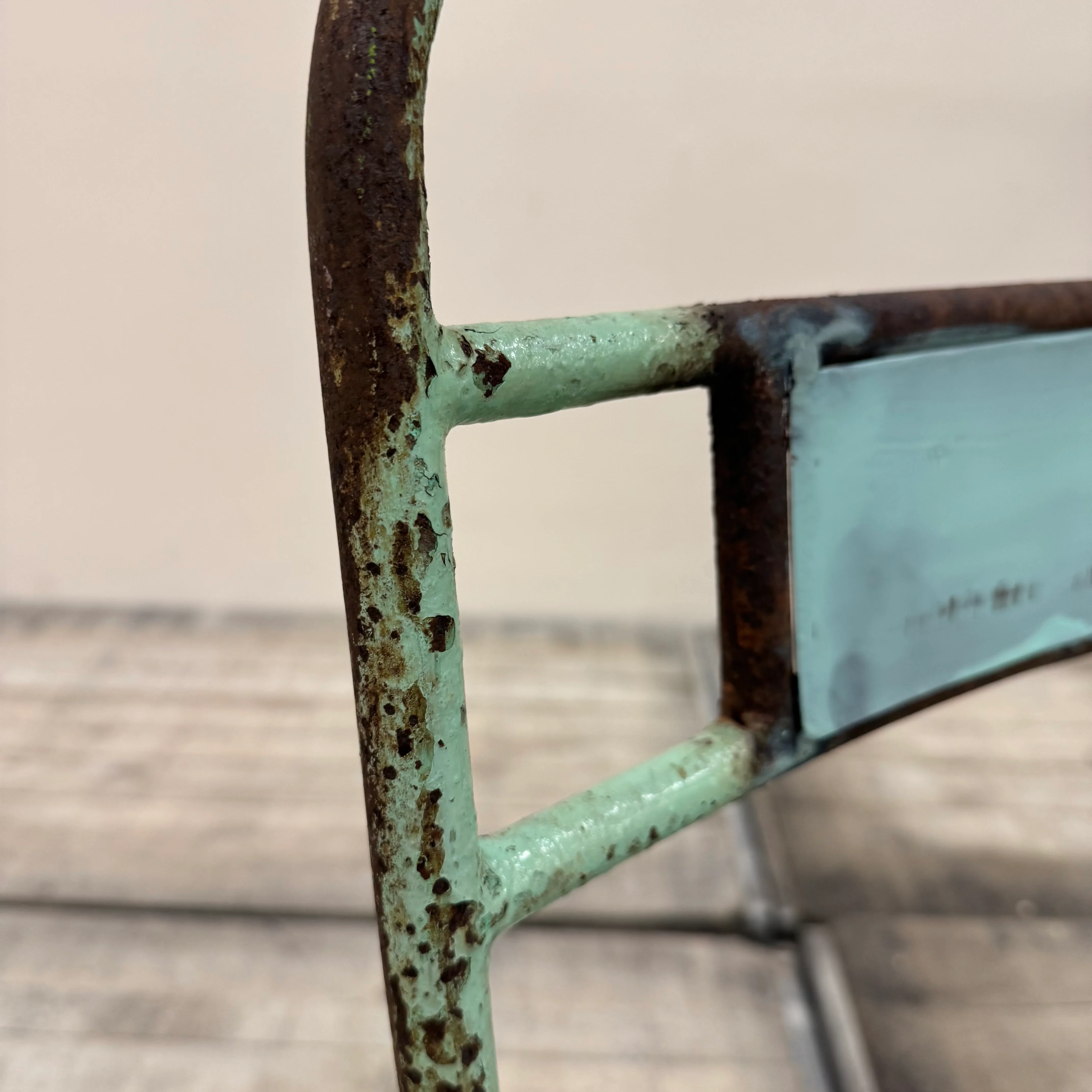 Vintage Stuhl Hellgrün Metall Industrial Shabby Chic Gebraucht - Image 6