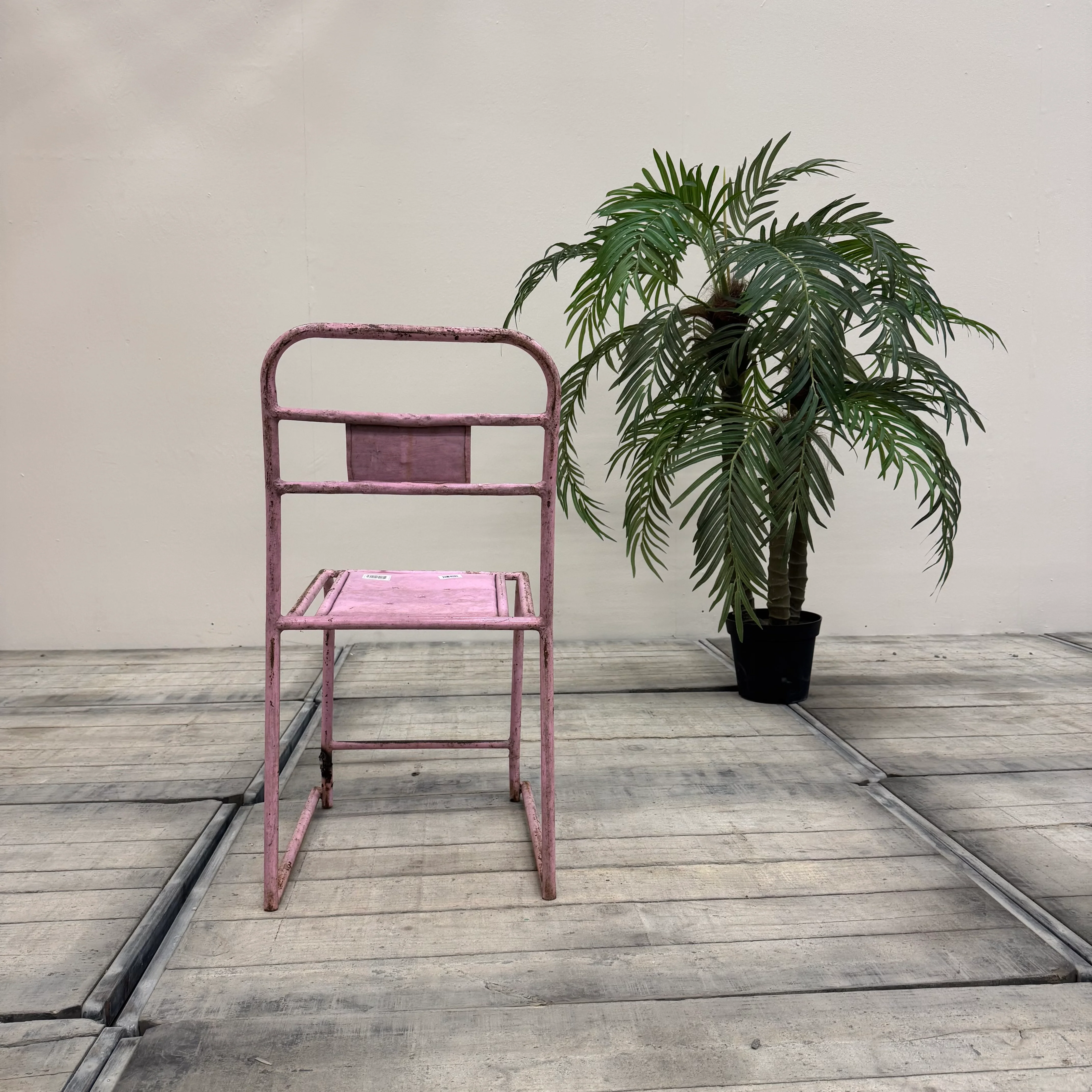 Vintage Stuhl Pink Metall Industrial Shabby Chic Gebraucht - Image 4