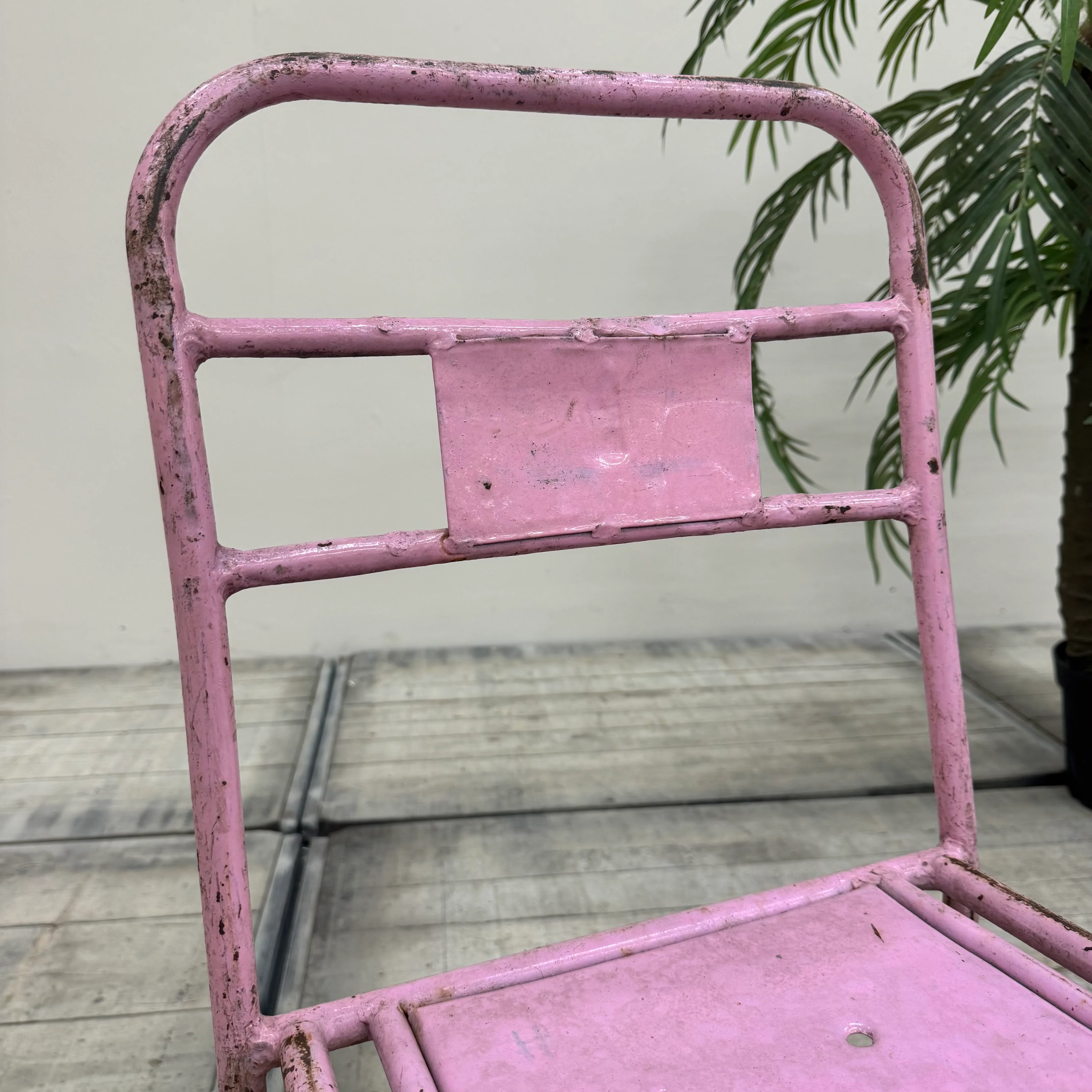 Vintage Stuhl Pink Metall Industrial Shabby Chic Gebraucht - Image 8