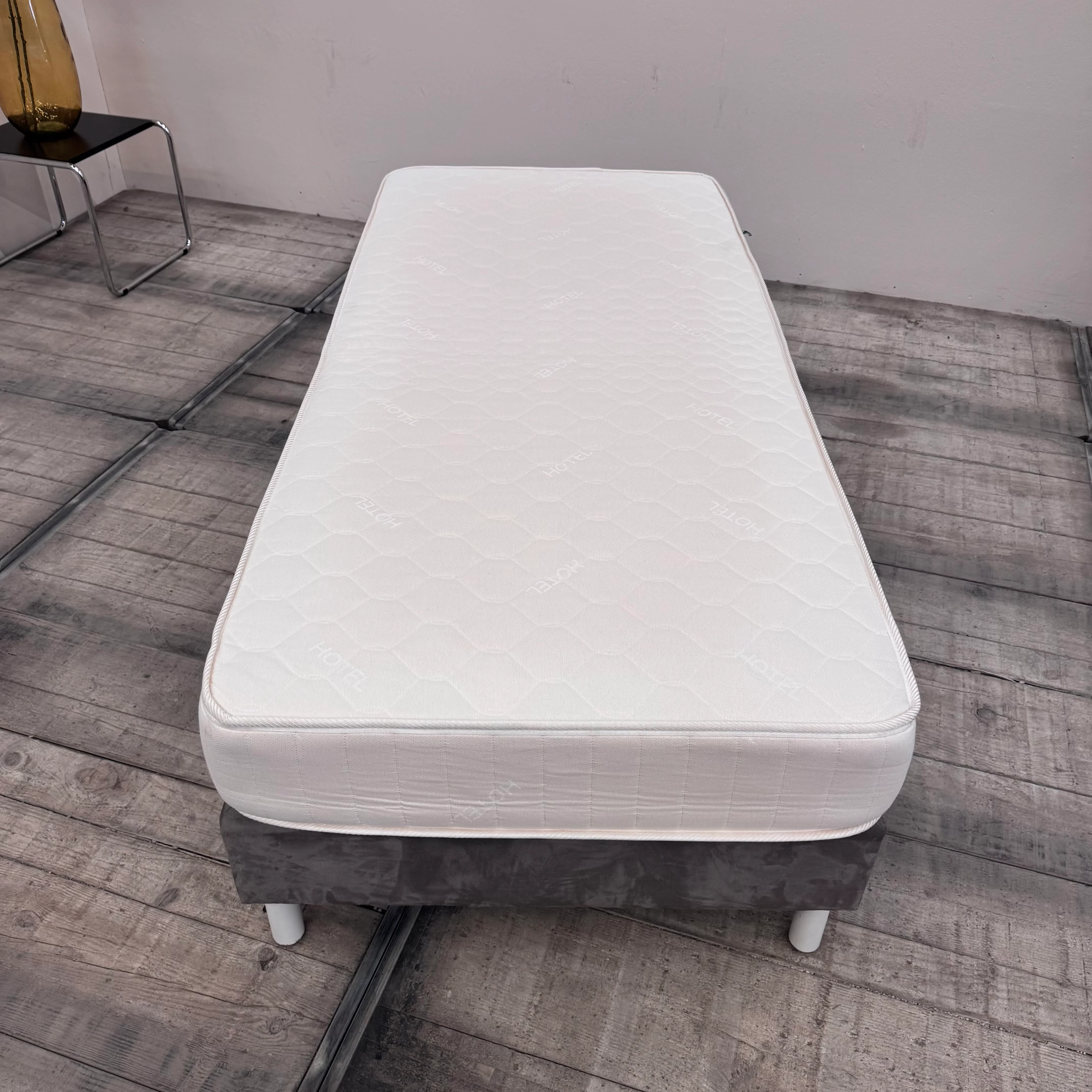 Boxspringbett grau 90x200 inkl Matratze Velours Einzelbett Bett gebraucht - Image 6