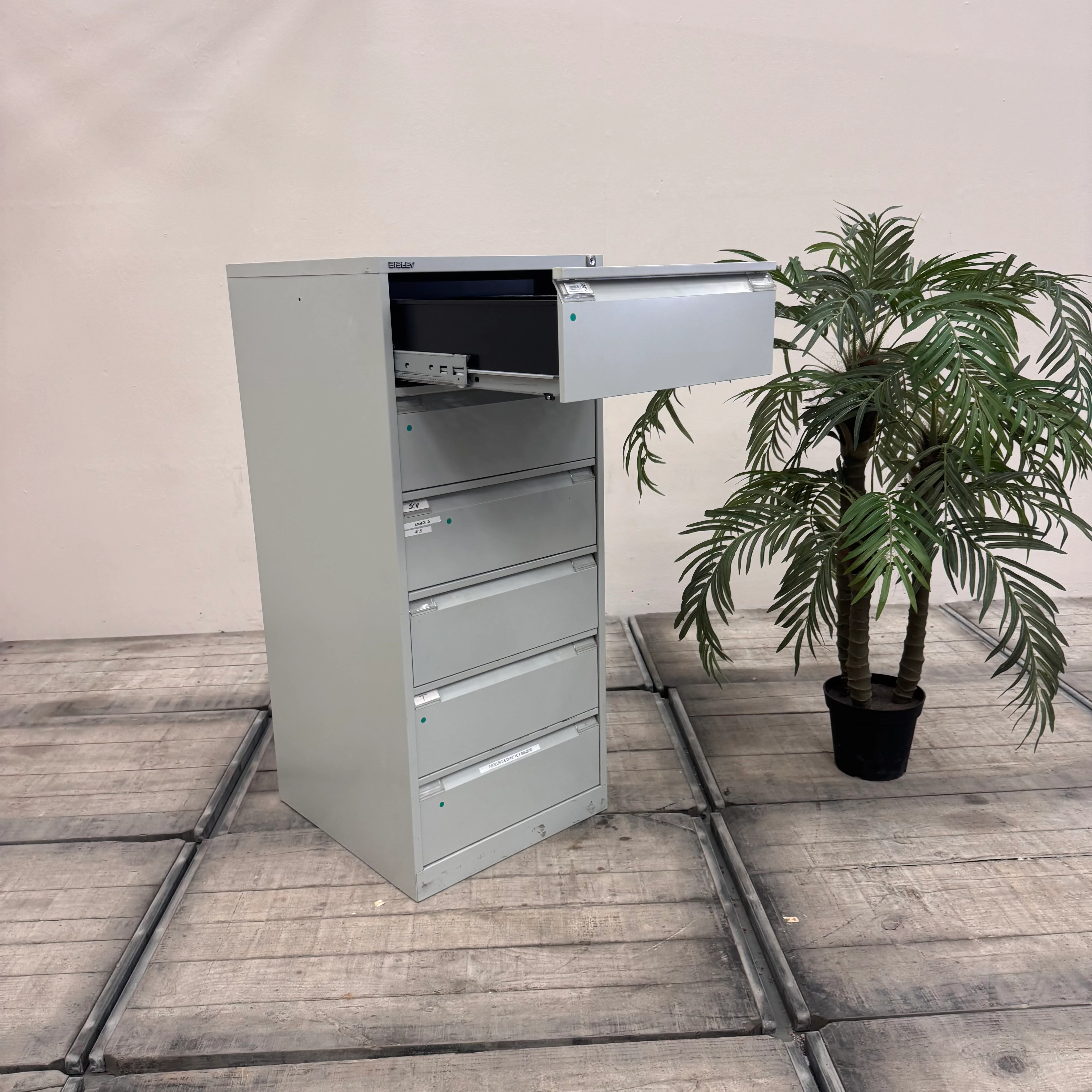 Bisley Karteischrank Silbern Metallschrank Schmal Büro Schrank 6 Schubladen Gebraucht - Image 3
