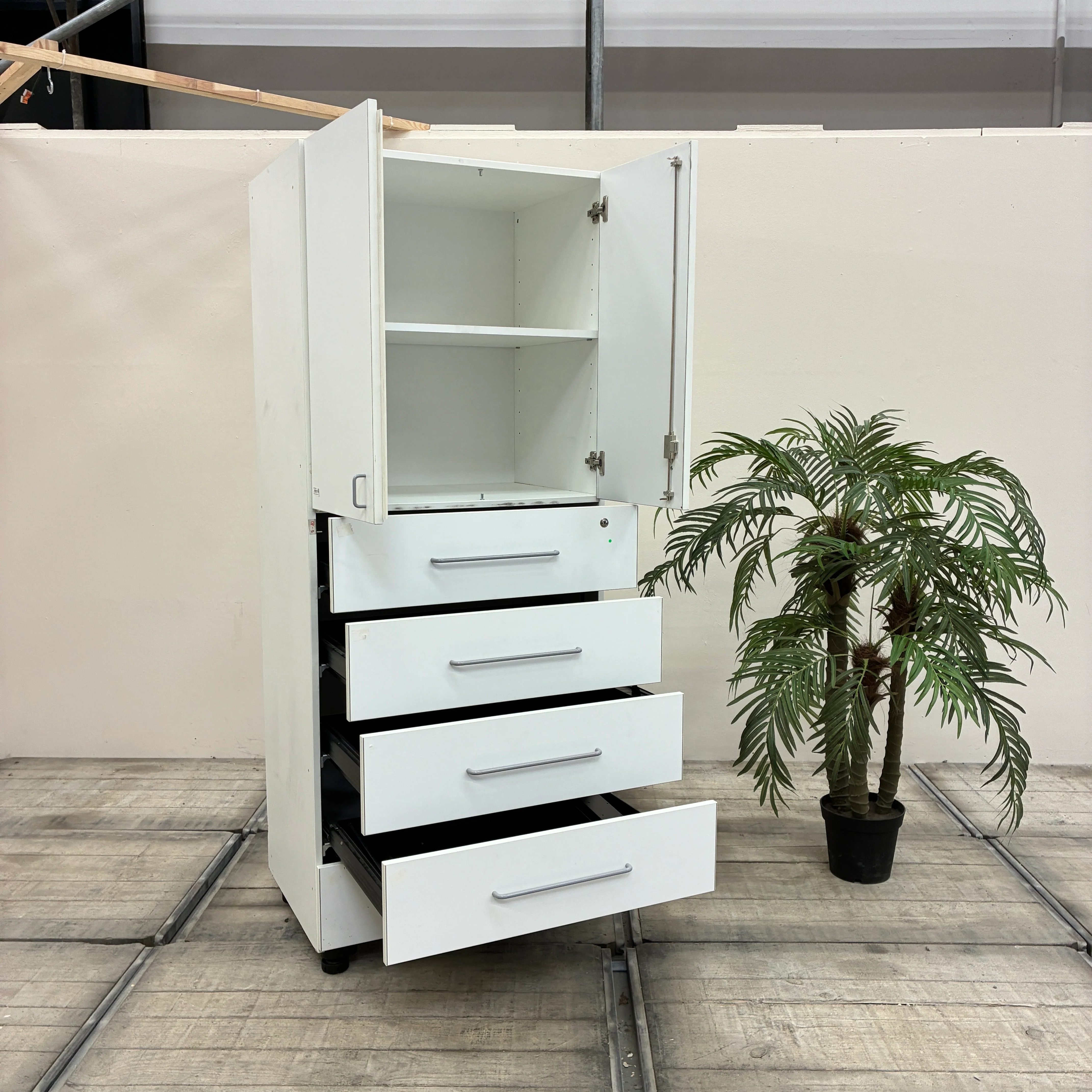Aktenschrank Weiß Holz Kartischrank mit Schubladen Türen Büro Schrank Gebraucht - Image 3