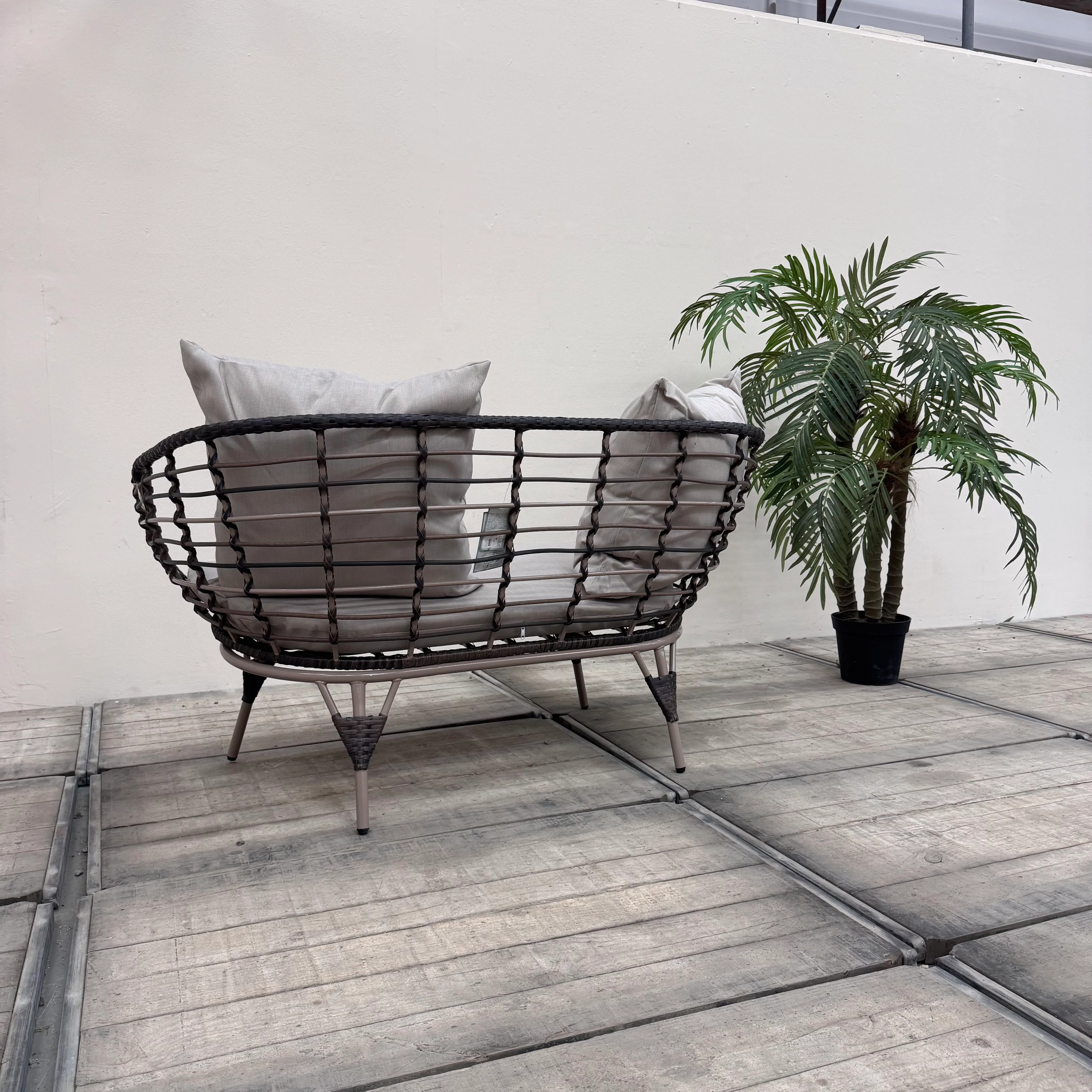 Outdoor Sofa Grau Rattan 2 Sitzer Gartensofa Couch - Image 4