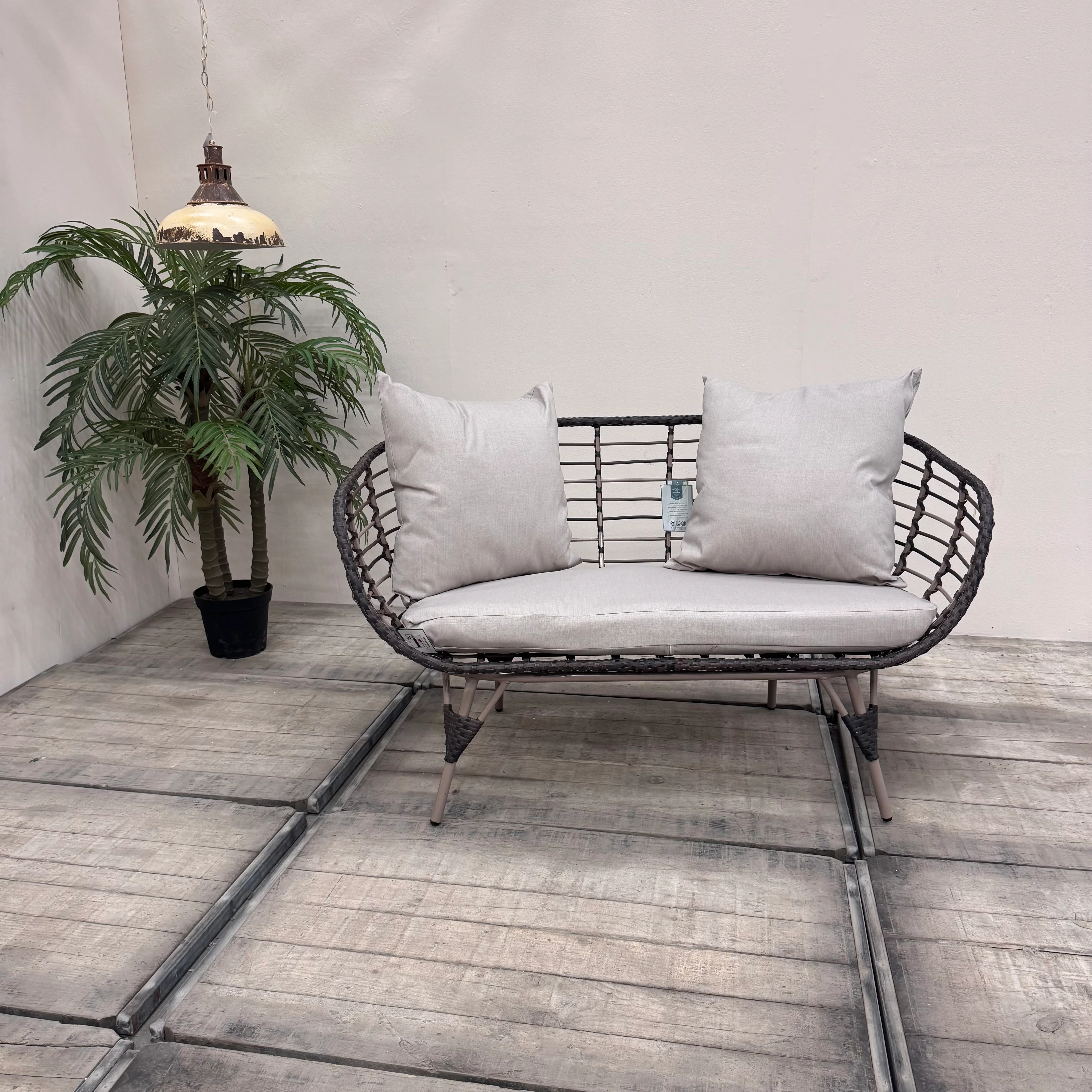 Outdoor Sofa Grau Rattan 2 Sitzer Gartensofa Couch - Image 5