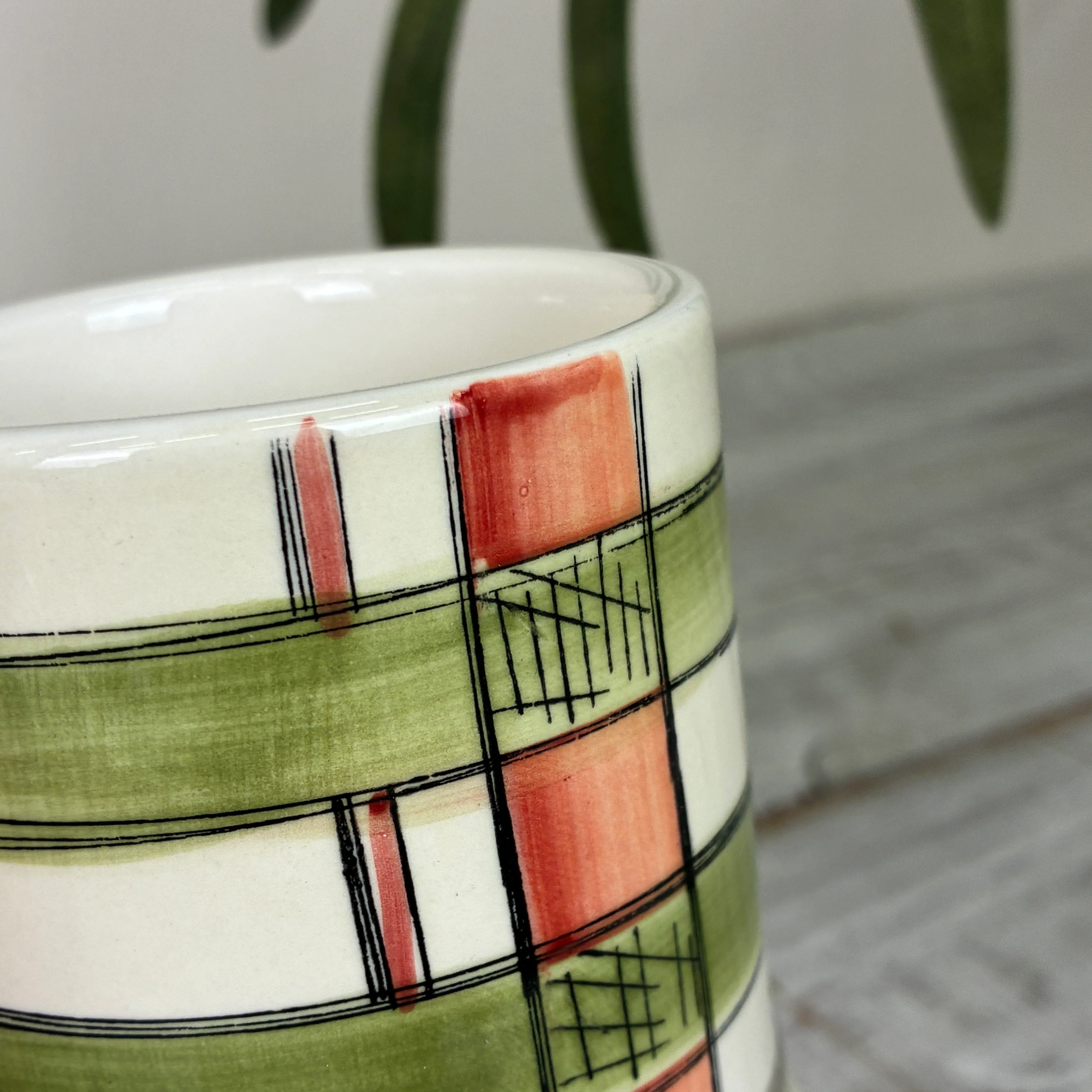 Jet By Ter Steege Becher Seasons Tasse Keramik Grün Orange Kariert Neu - Image 4