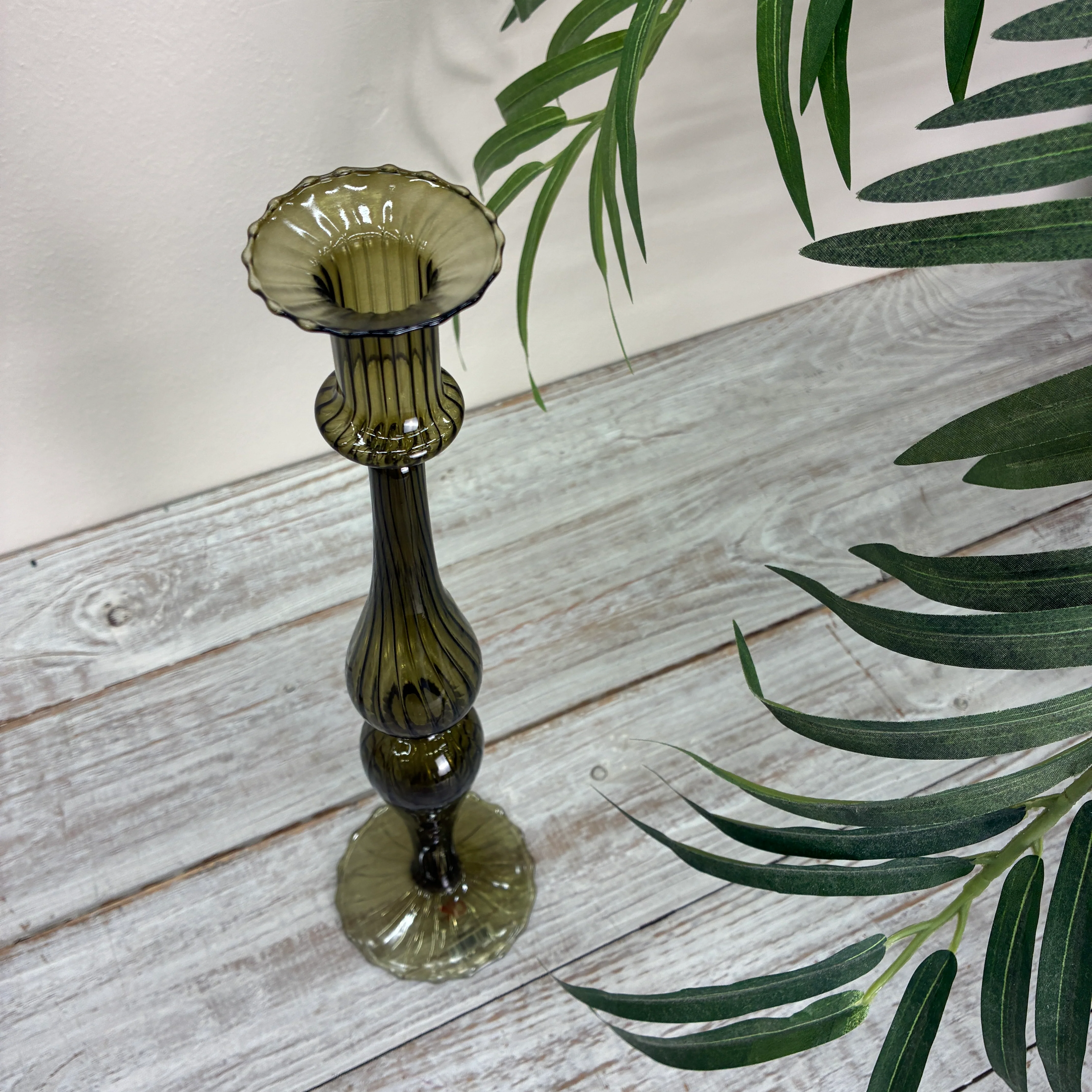 Kerzenständer Dunkelgrün Glas Ständer Curvy Deko Kerzenhalter 35cm - Image 3