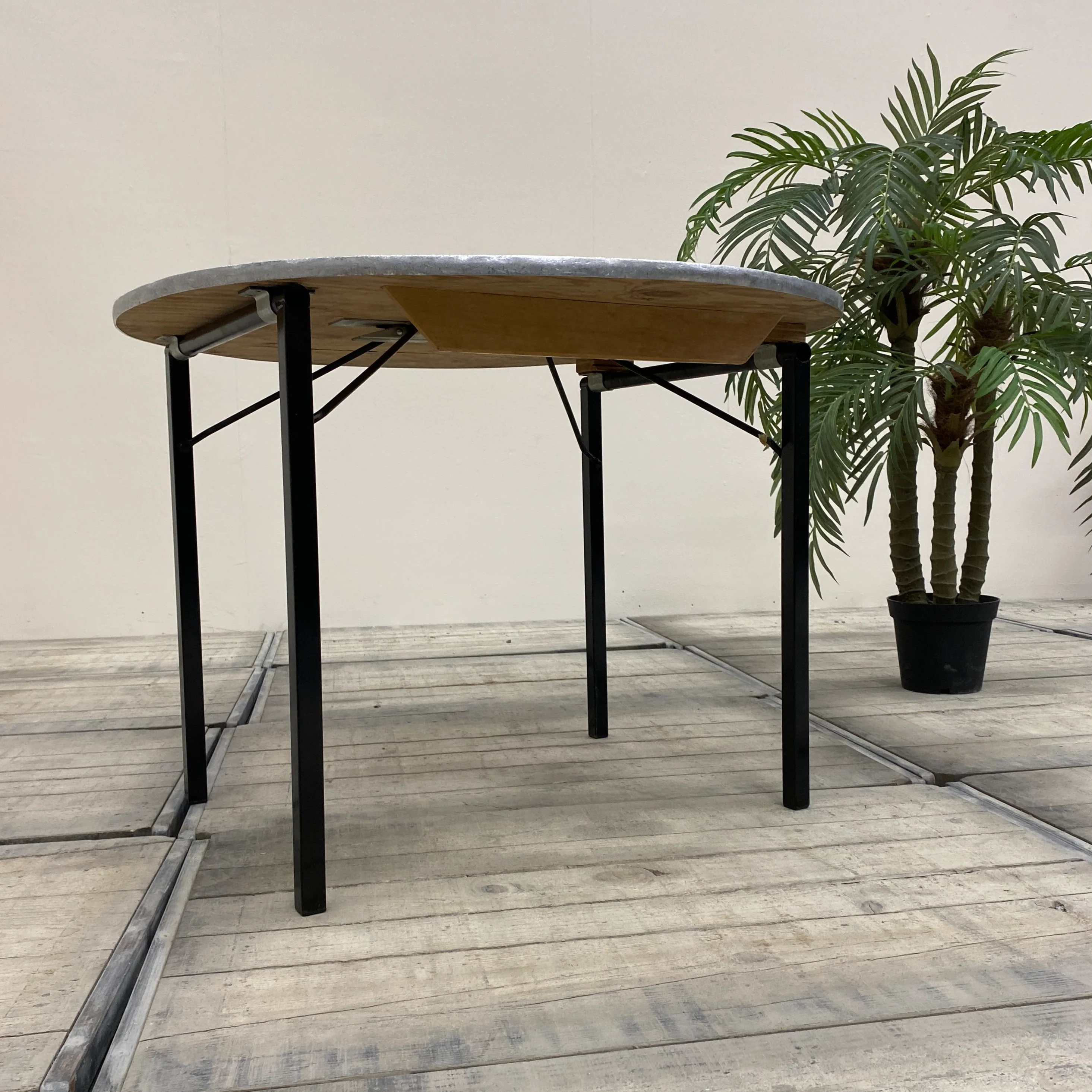 Klapptisch rund grau Holz Metall 100cm Tisch Gebraucht - Image 5
