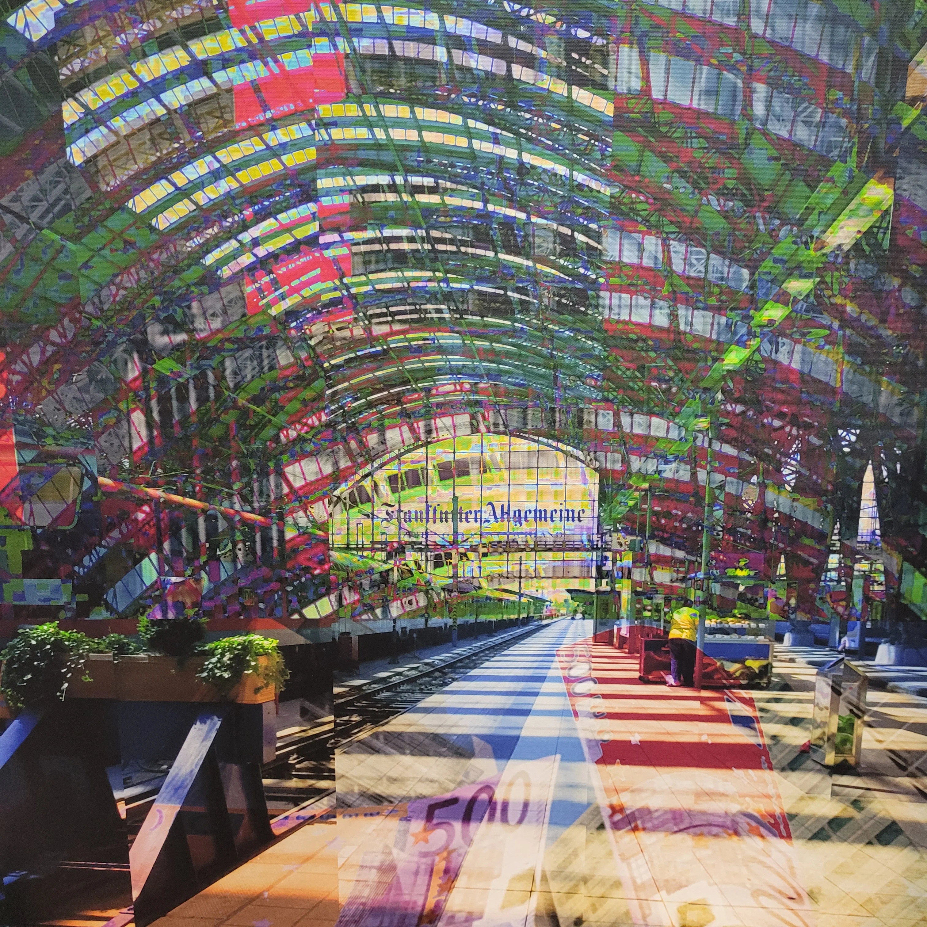 Wandbild Leinwand gebraucht bunt grün Motiv Frankfurt Bahnhof Bild 90x90 - Image 3
