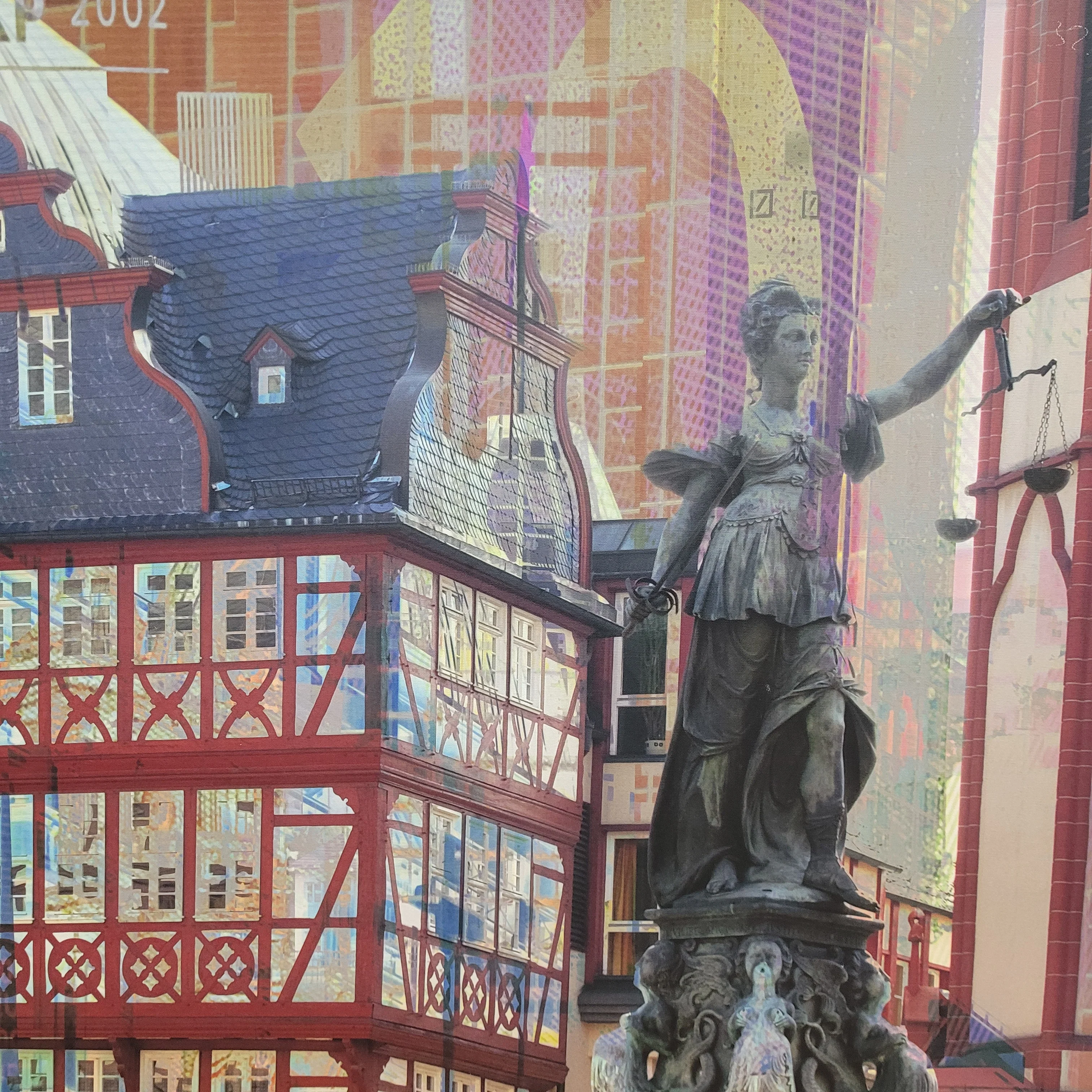 Leinwandbild Frankfurt Römerberg Gerechtigkeitsbrunnen Wandbild Großformat gebraucht 90x90 - Image 3