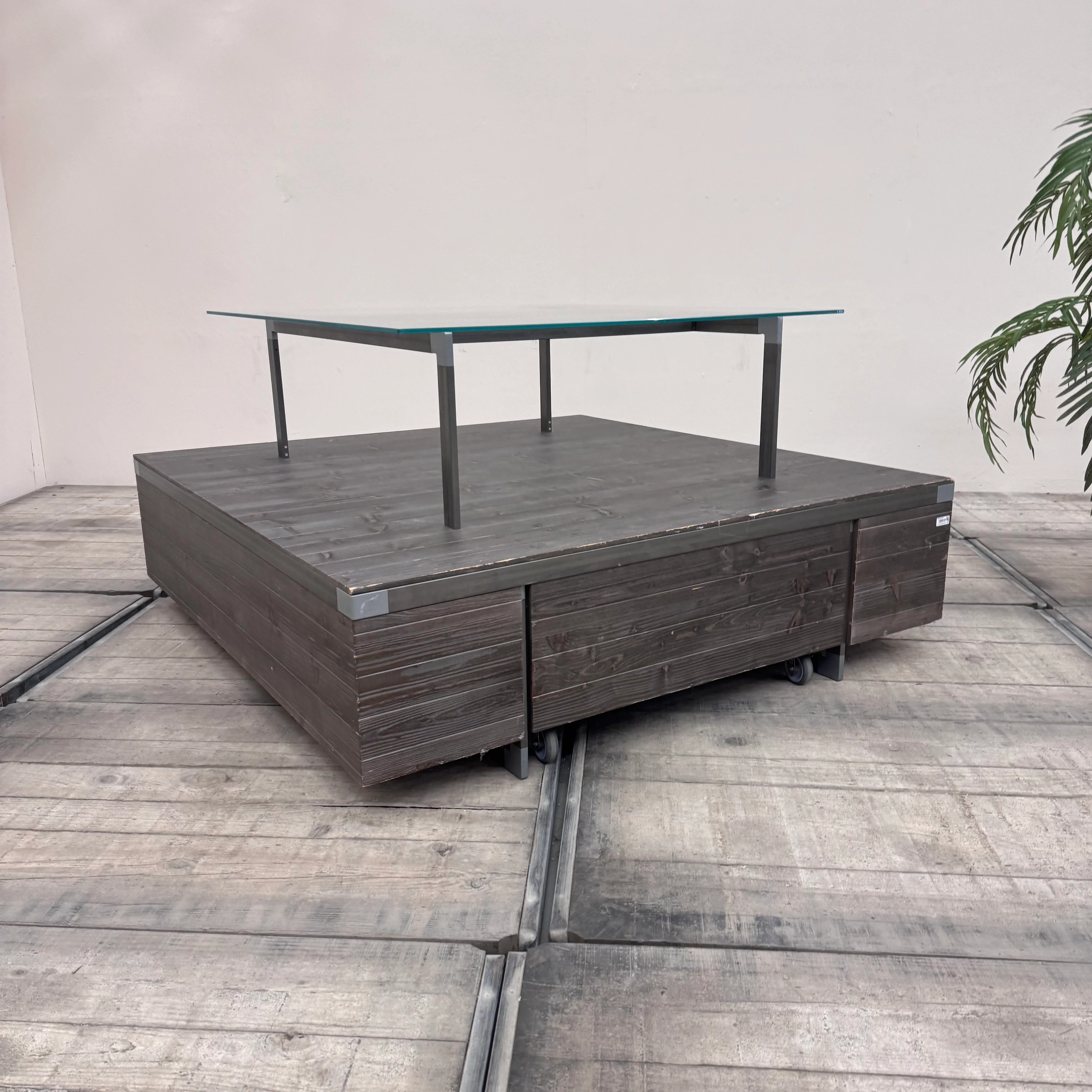 Ladentisch dunkelgrau Holz mit Schublade Warentisch mit Glas-Display – Gebraucht - Image 3