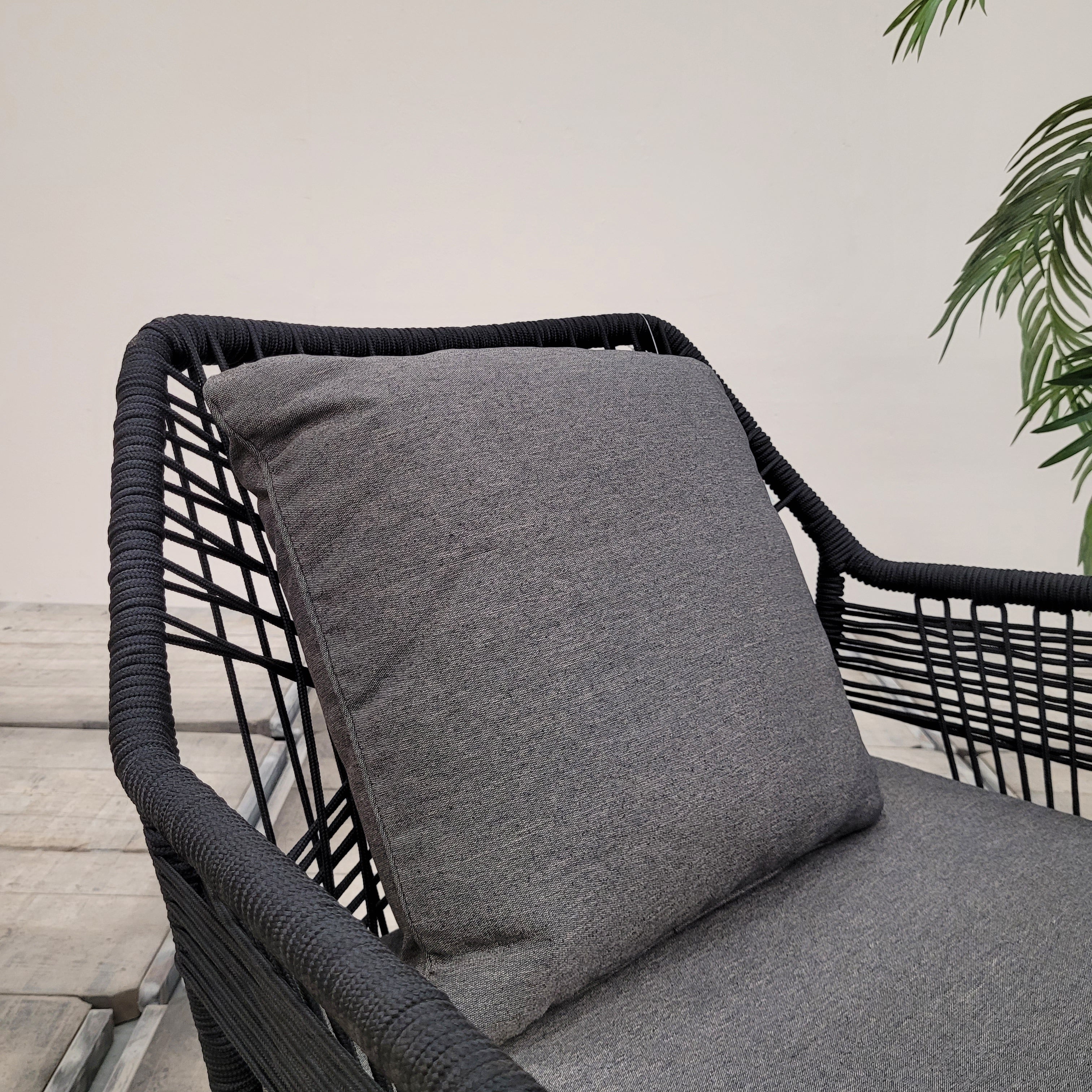 Design Outdoor Sessel Grau Geflecht Holz Garten Loungesessel - Image 6