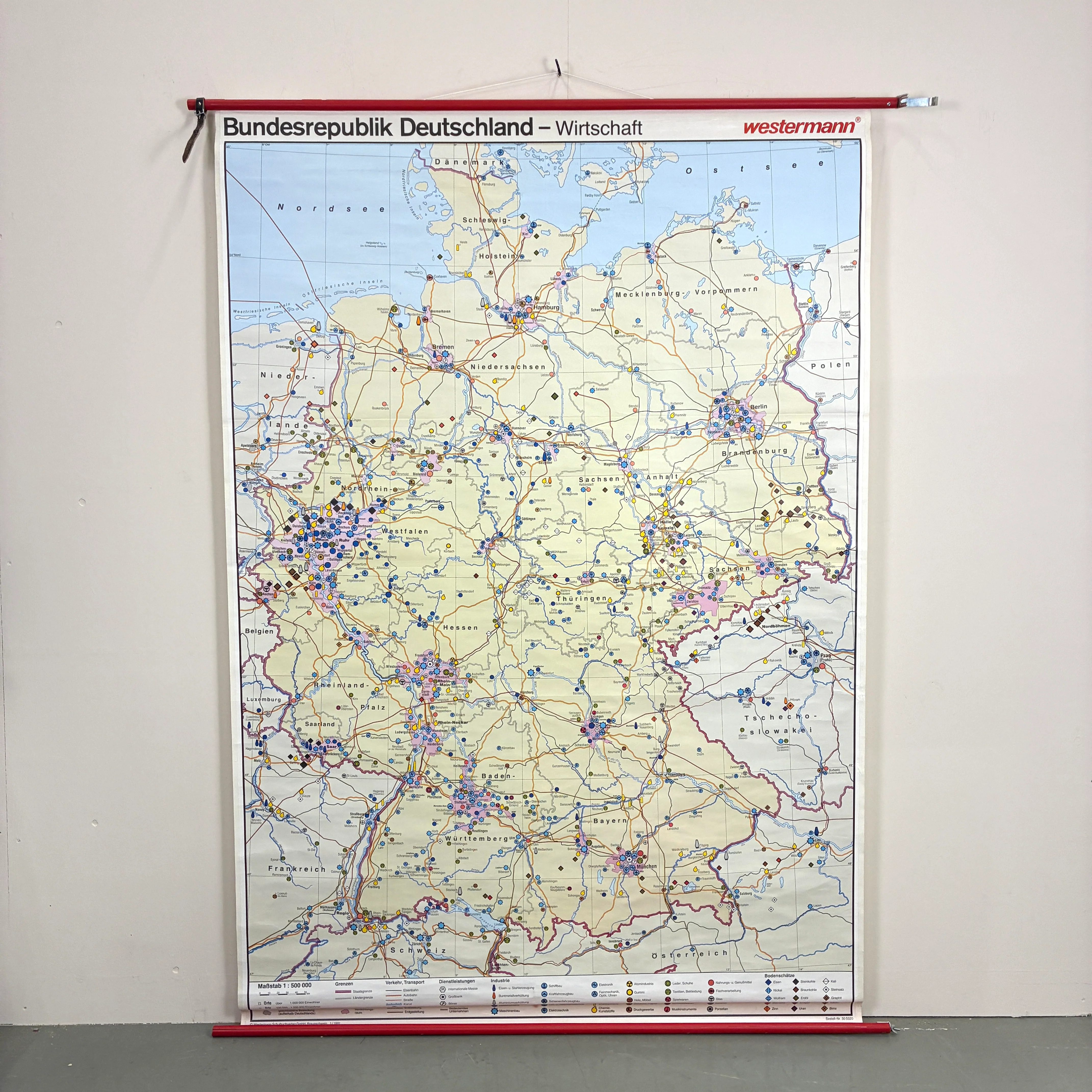 Vintage Schulkarte – Bundesrepublik Deutschland Wirtschaft – Erdkunde Rollbild Lehrtafel Wanddeko - Image 2