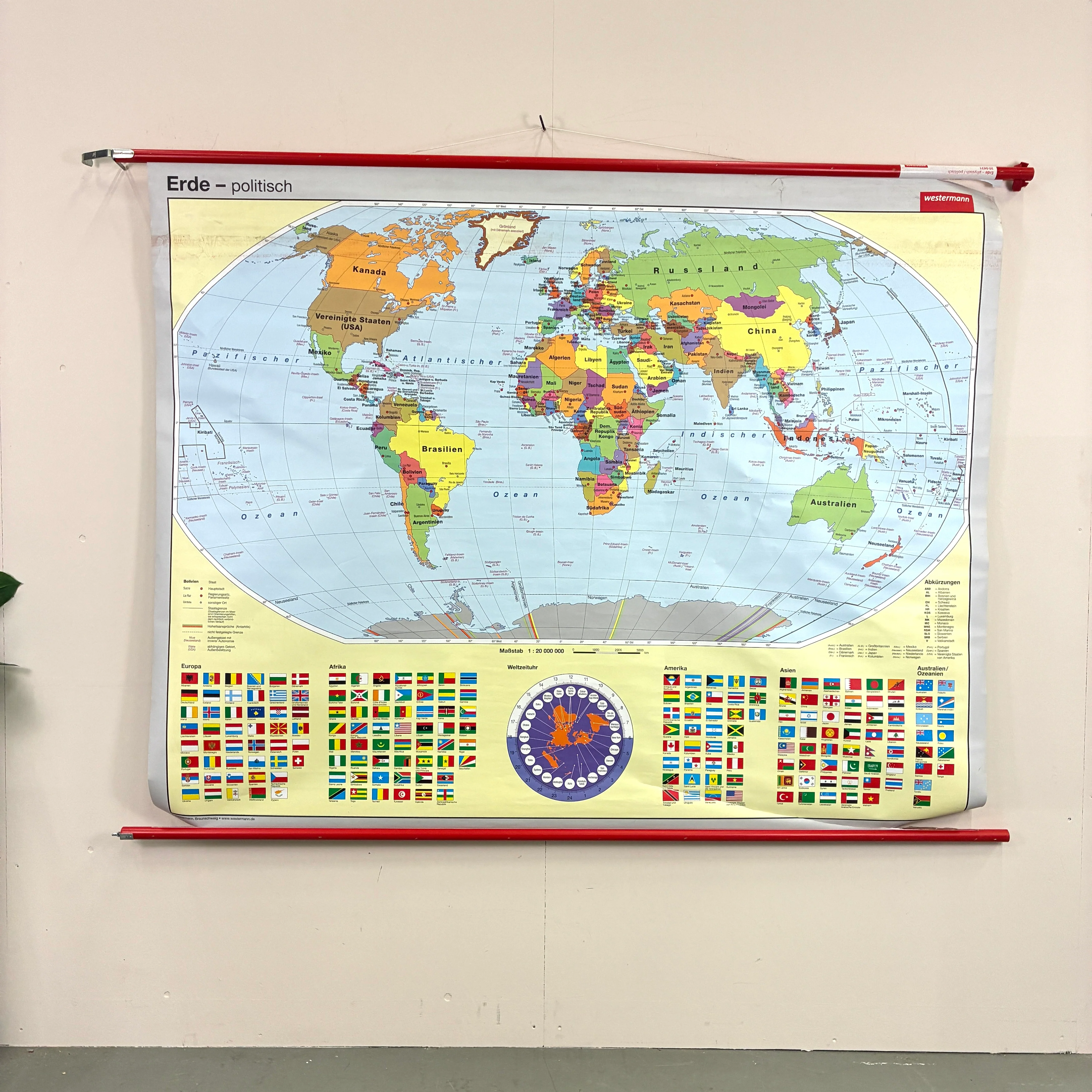 Vintage Schulkarte – Erde physisch – Geografie Lehrtafel Rollbild Wanddeko - Image 10