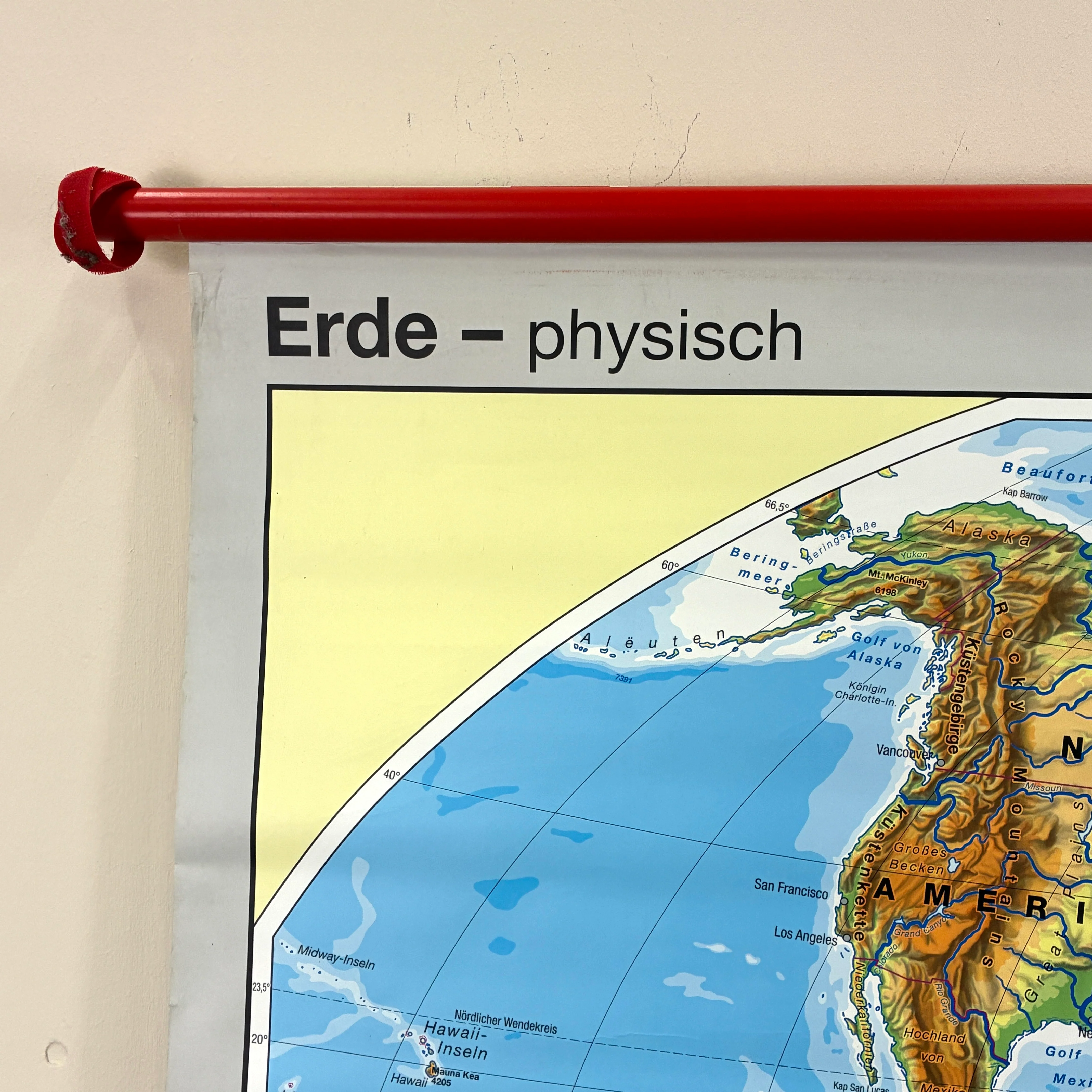 Vintage Schulkarte – Erde physisch – Geografie Lehrtafel Rollbild Wanddeko - Image 7