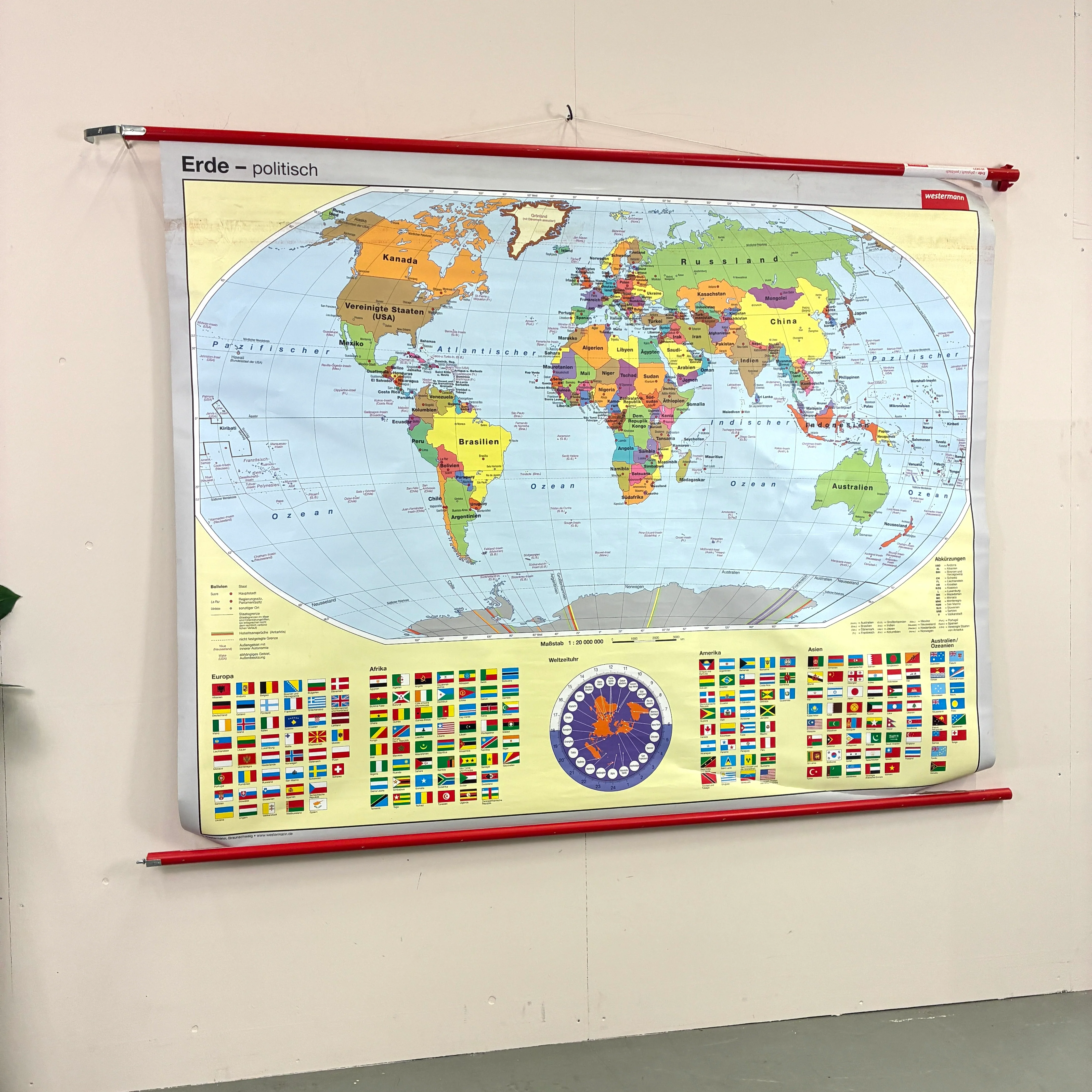 Vintage Schulkarte – Erde physisch – Geografie Lehrtafel Rollbild Wanddeko - Image 9