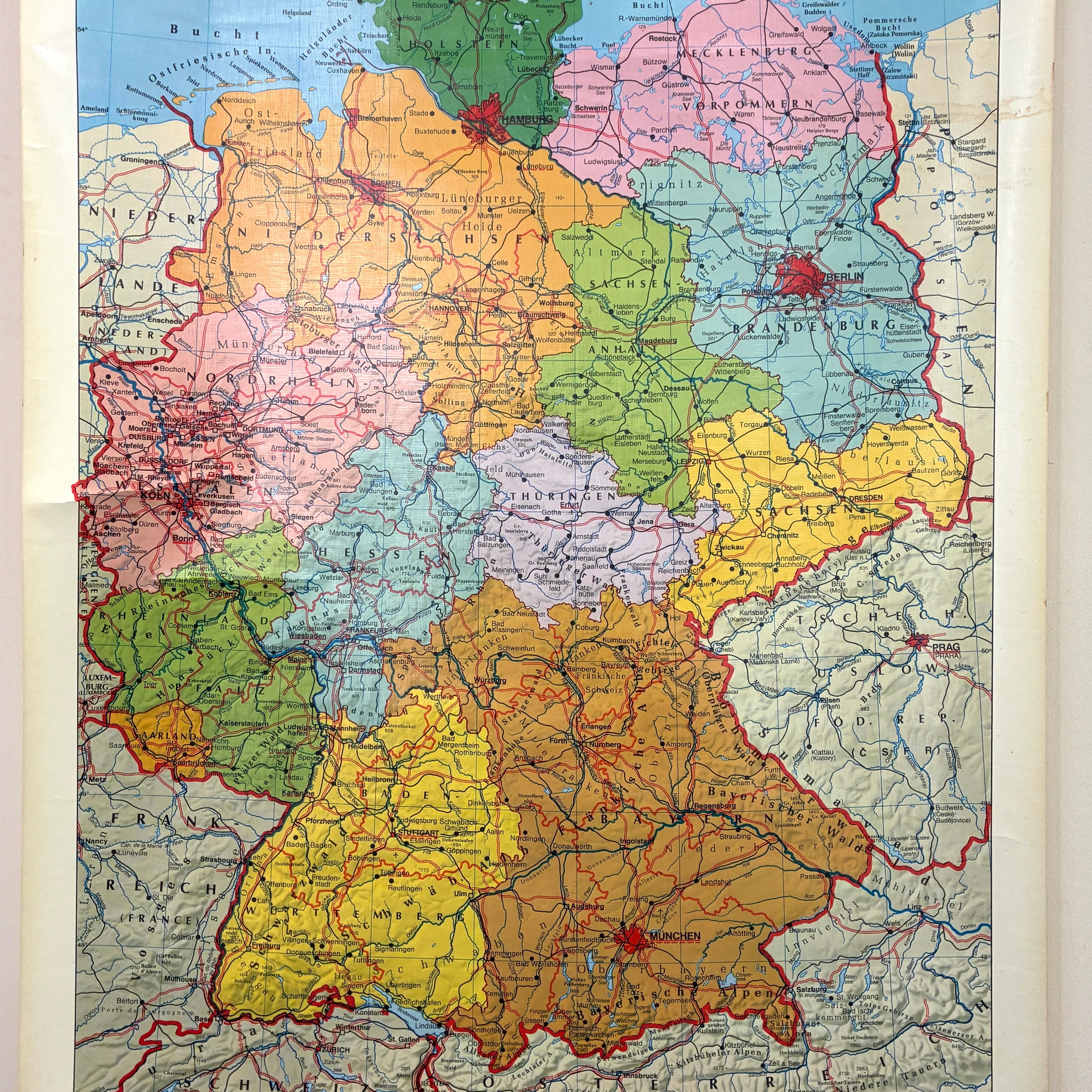 Vintage Schulkarte – Deutschland (Wenschow Reliefkarte) – Geografie Lehrtafel Rollbild - Image 3