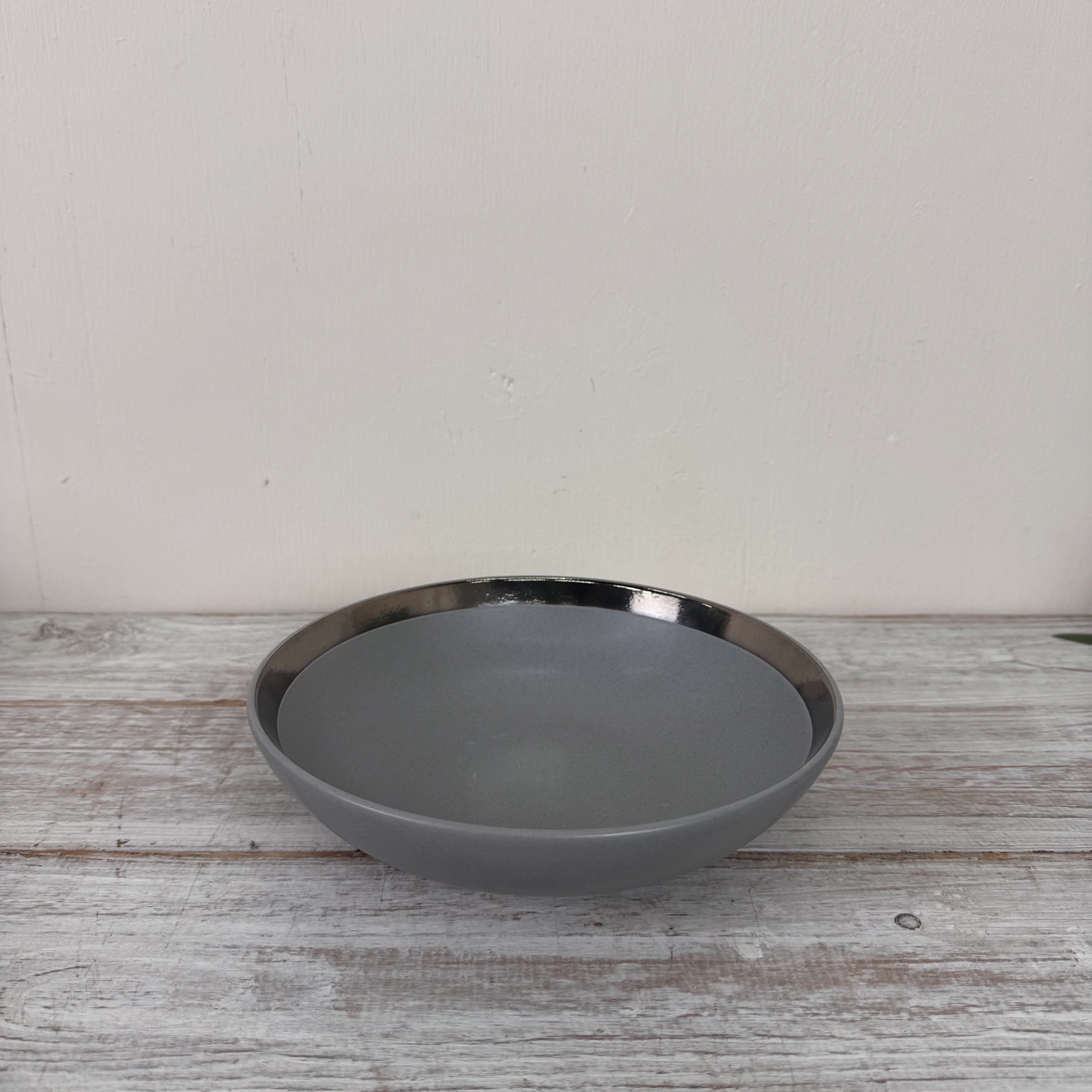 Siaki Suppenteller Grau Keramik 20,5 cm Goldrand Schale Neu Geschirr Porzellan Küchenbedarf - Image 4