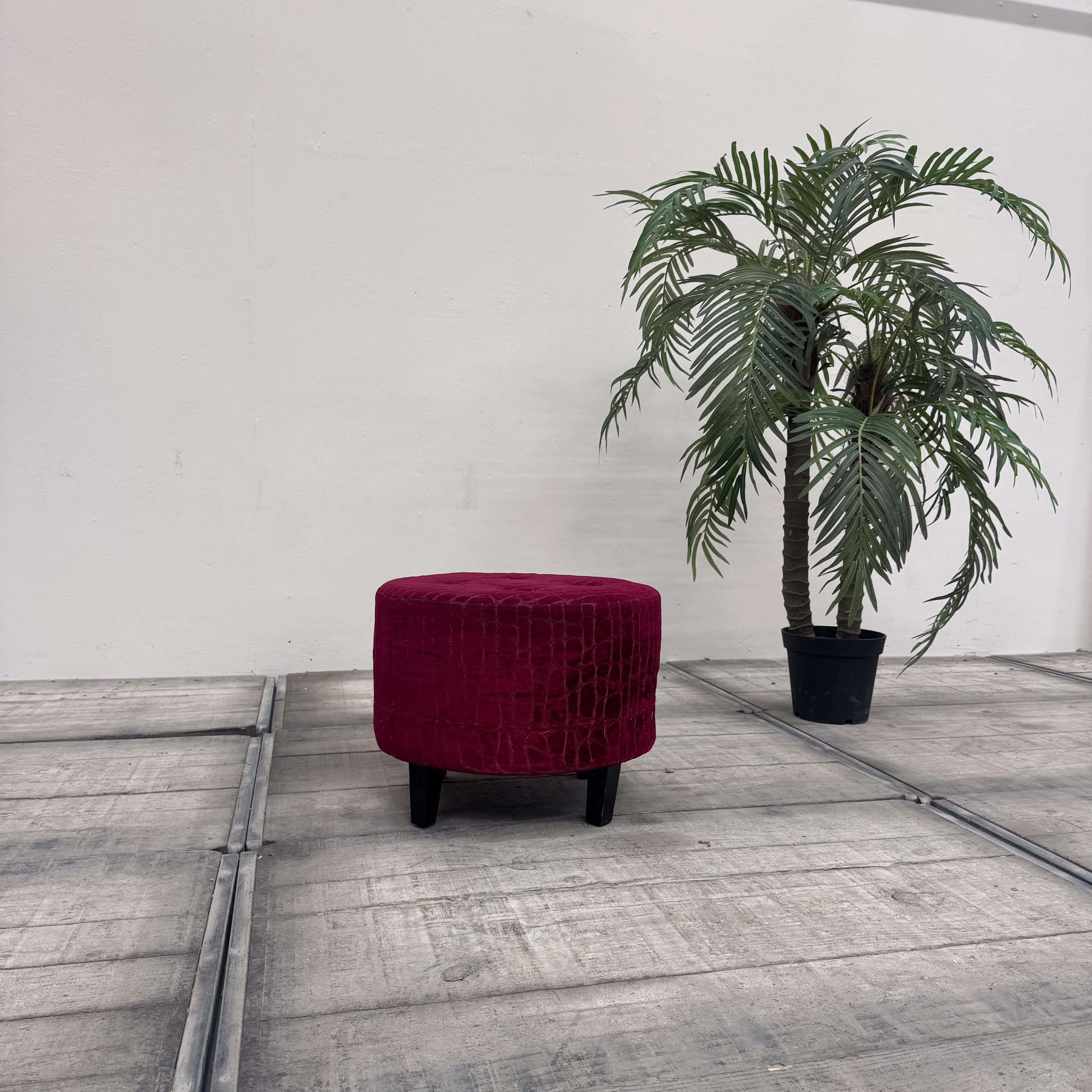 Sitzhocker Bordeauxrot Reptilienmuster Gepolstert Rund Hocker Gebraucht - Image 9