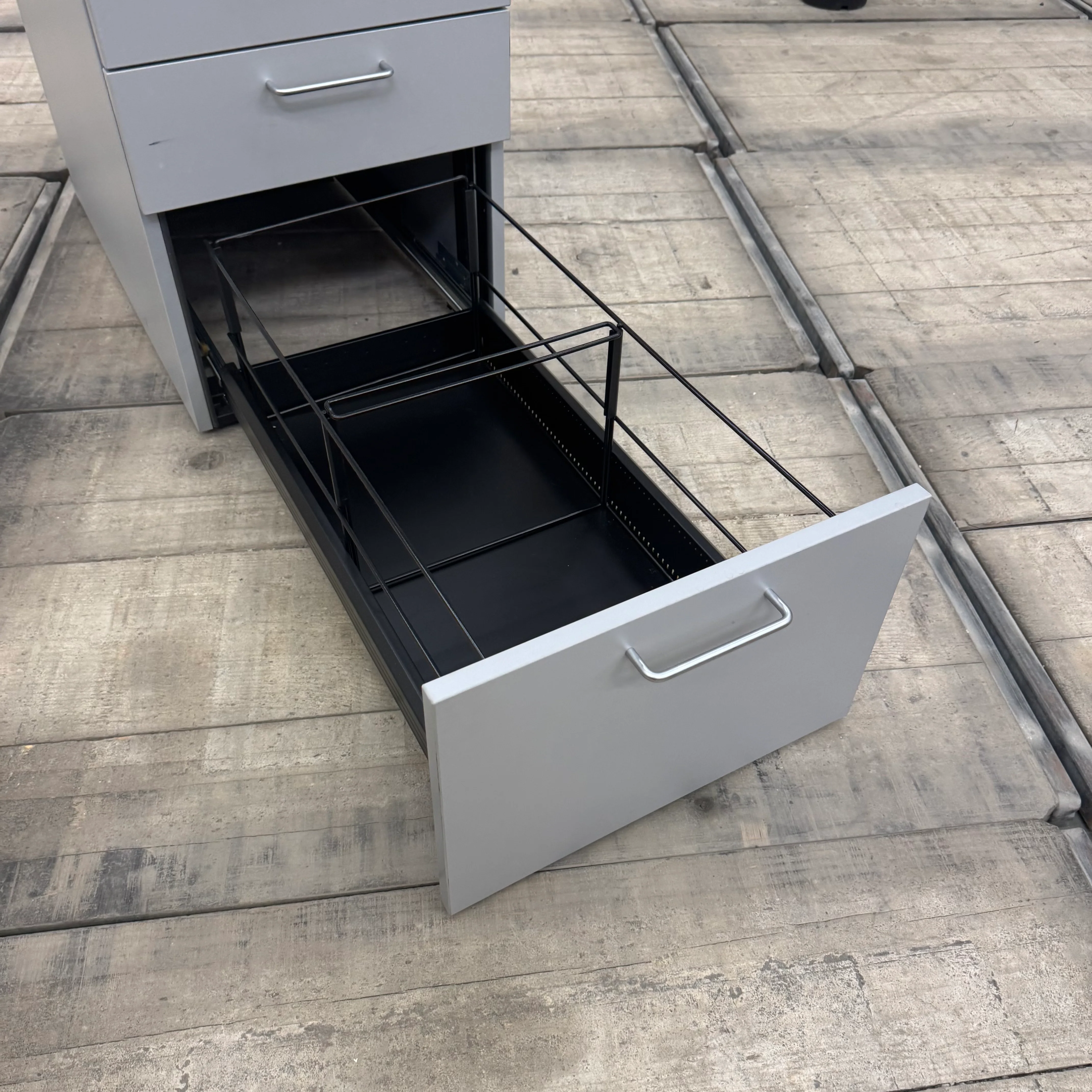 VS Büro Standcontainer OHNE Schloss Grau Holzoptik Schubladen Büro Schrank - Image 3
