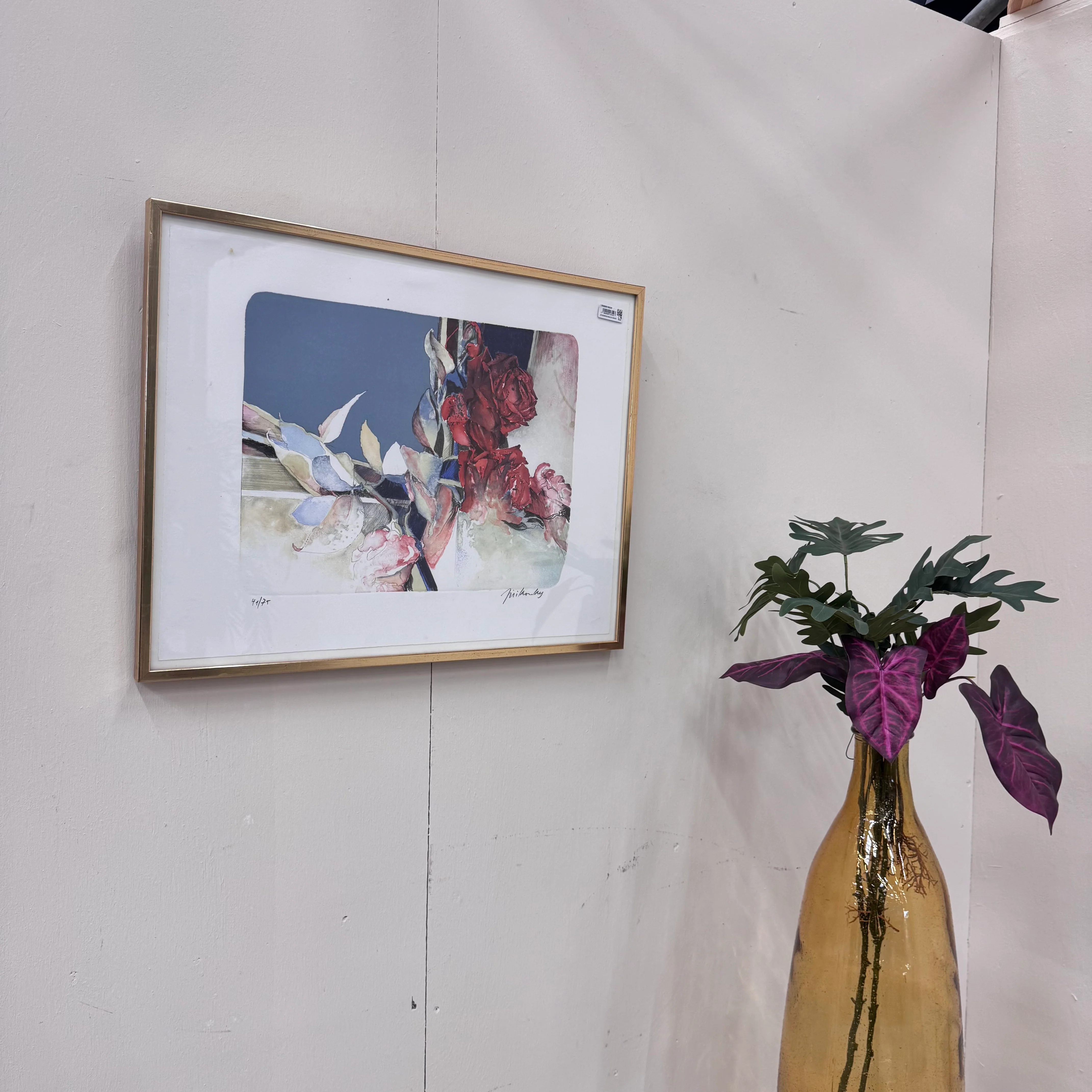 Kunstdruck Bunt/Gold Papier/Metall Florales Motiv Wandbild Deko Gebraucht