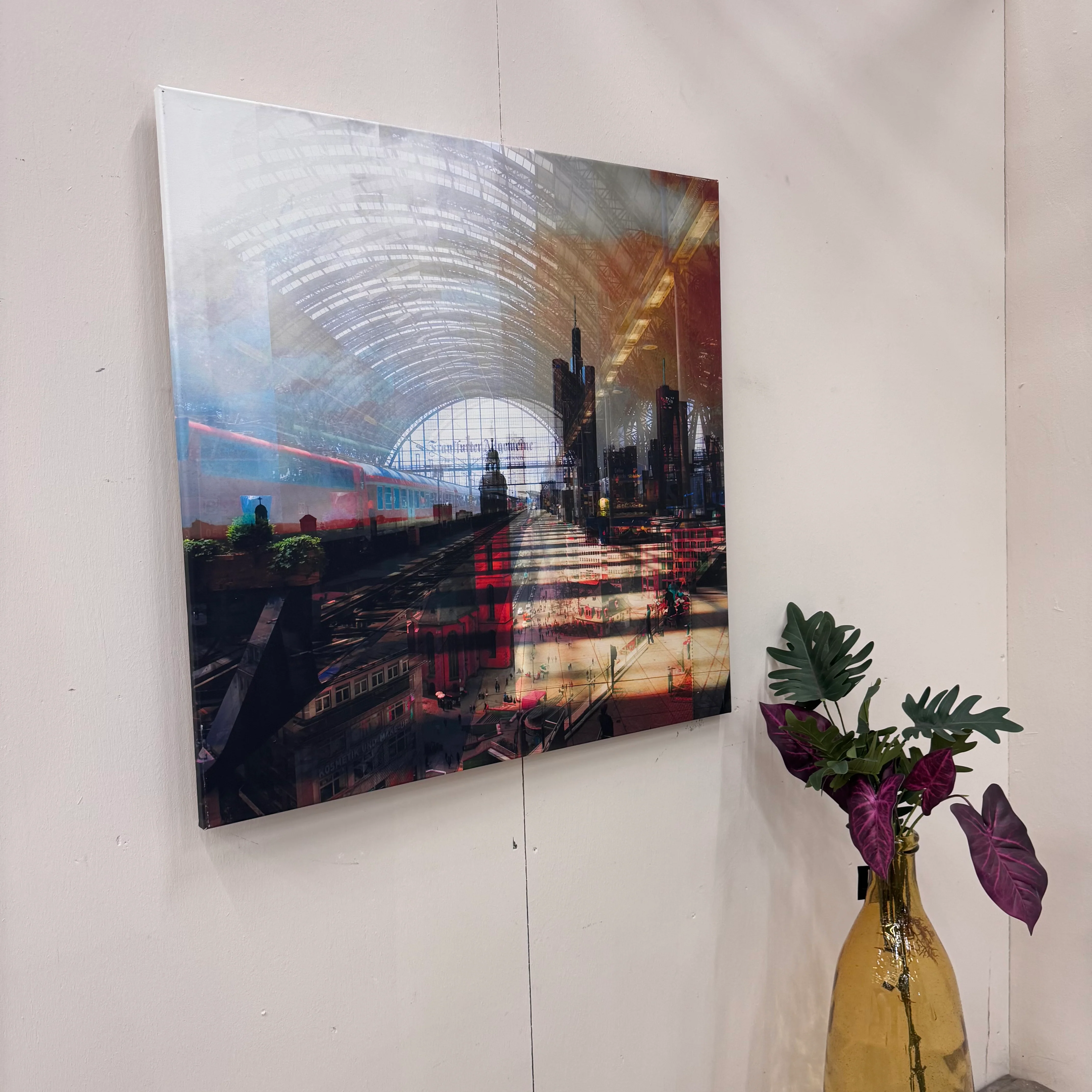 Wandbild 90x90 - Frankfurter Hauptbahnhof - Fotodruck auf Leinwand Gebraucht