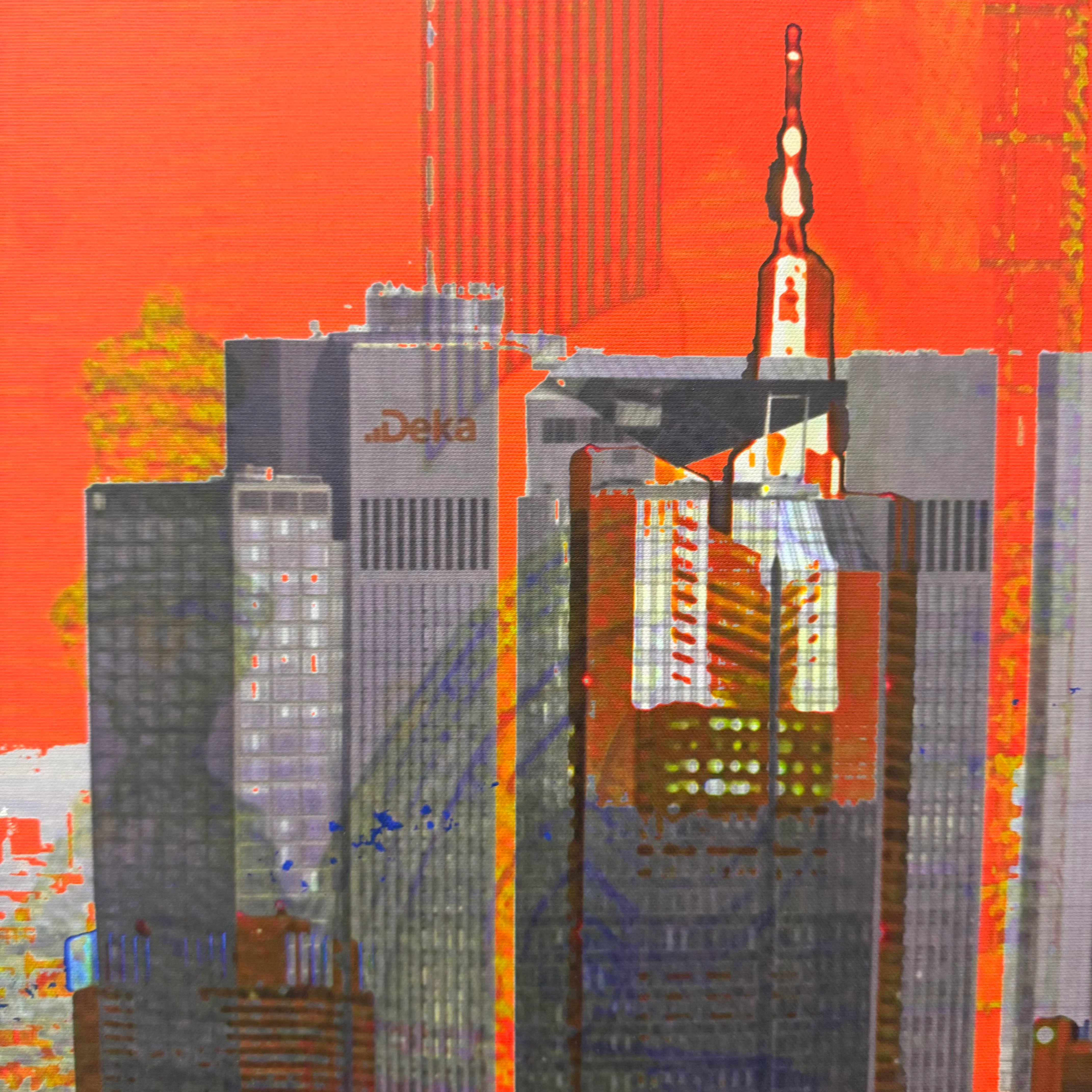 Wandbild 90x90 - Frankfurt Rot Skyline - Fotodruck auf Leinwand Gebraucht - Image 2